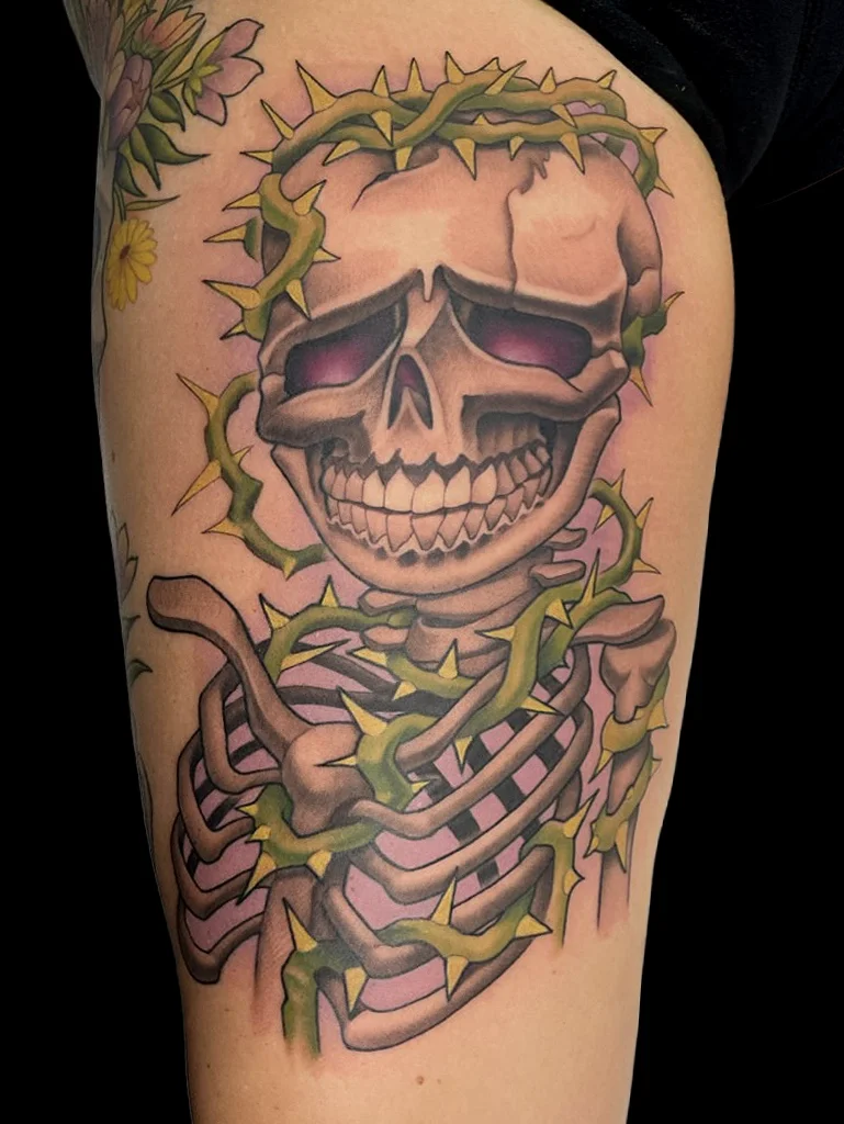 Skeleton and Vines Tattoo