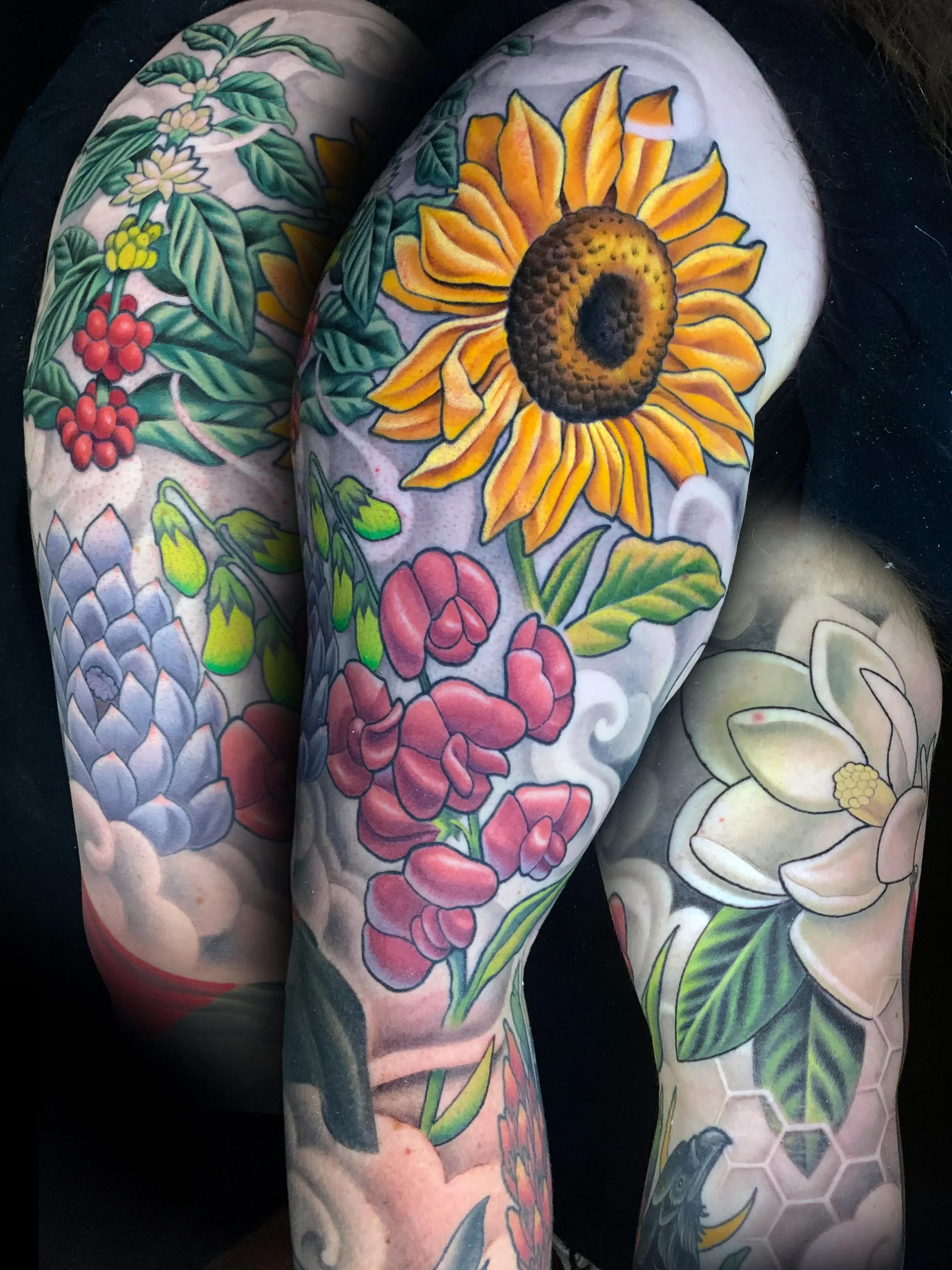 Sunflower Coffee Bean and Magnolia Tattoo