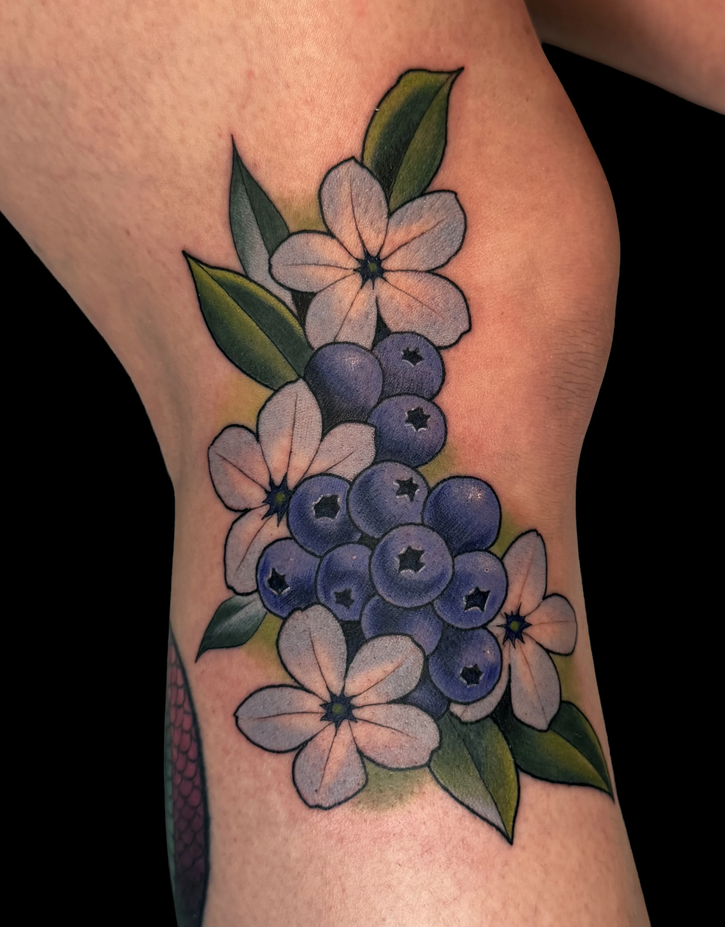 Blueberries Knee Tattoo