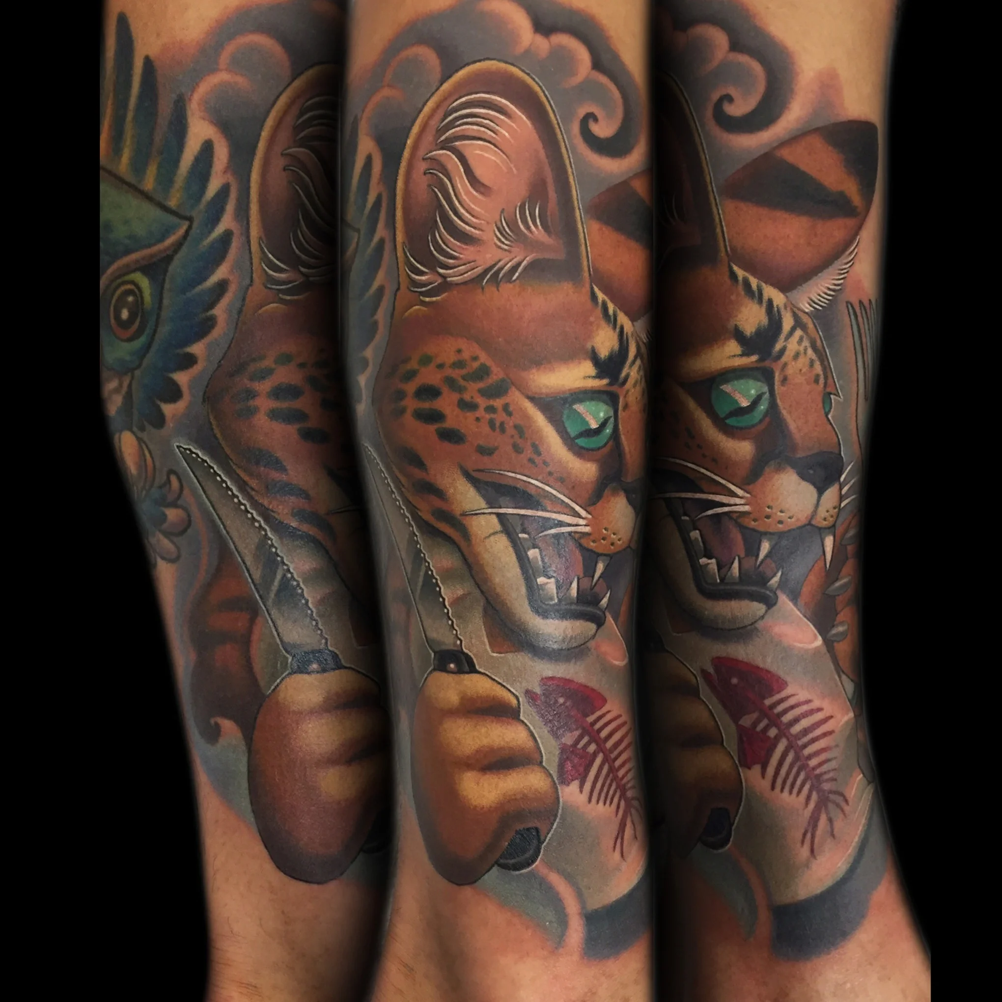 Hungry Savannah Cat Tattoo