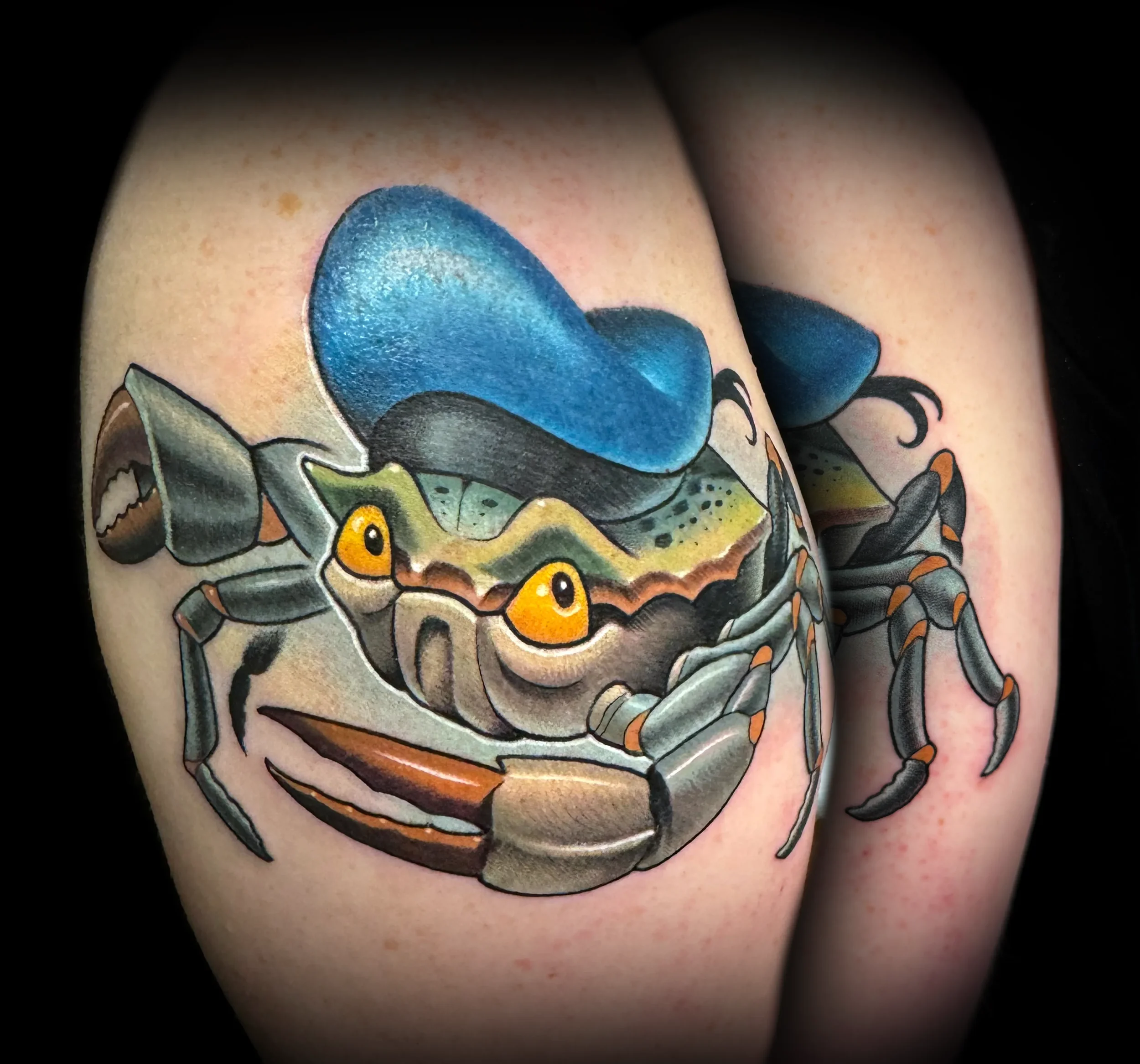 Crab in a Donald Duck Hat Tattoo