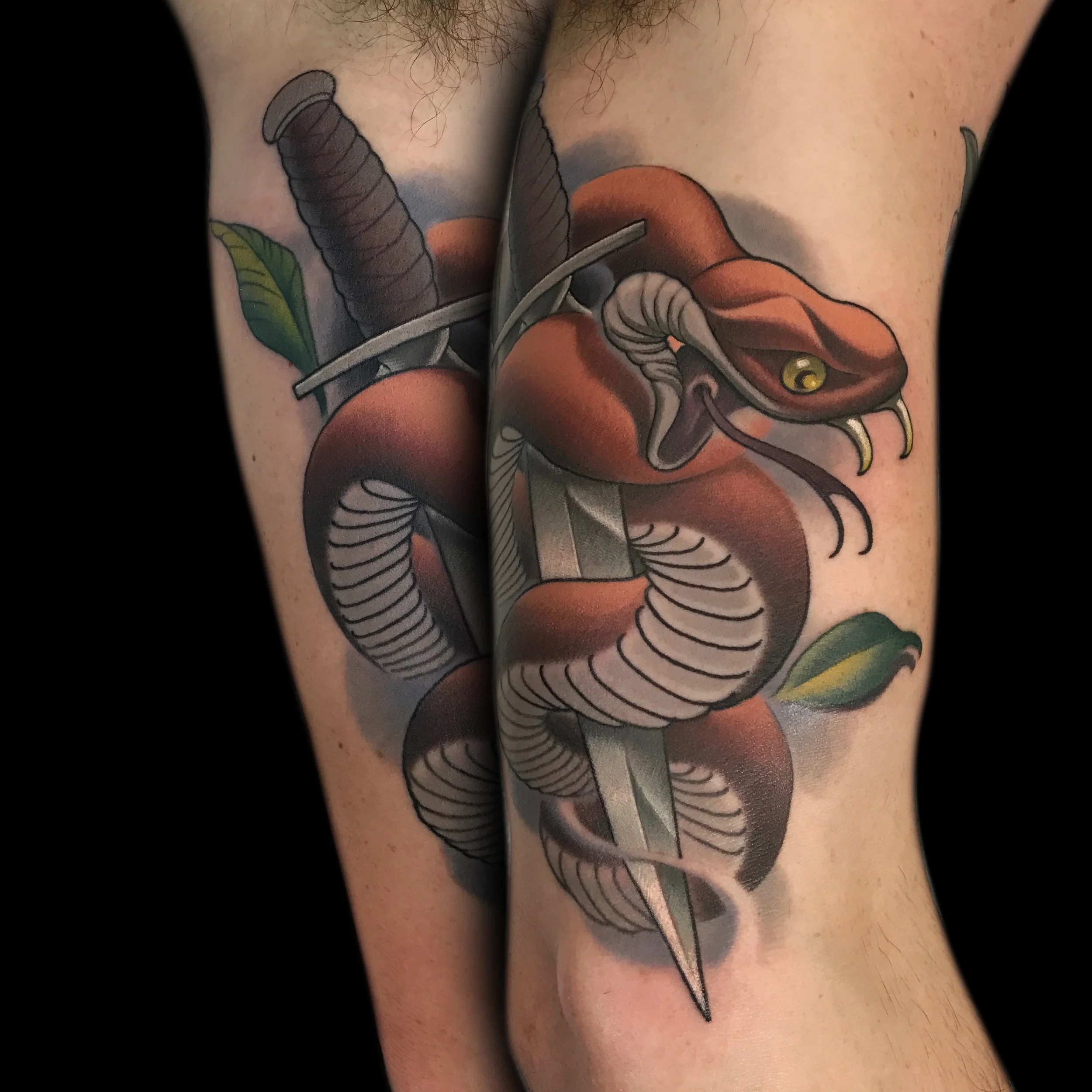 Snake and Dagger Inner Bicep Tattoo