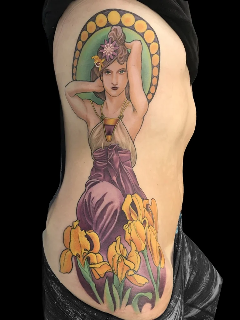 Alphonse Mucha Side Tattoo
