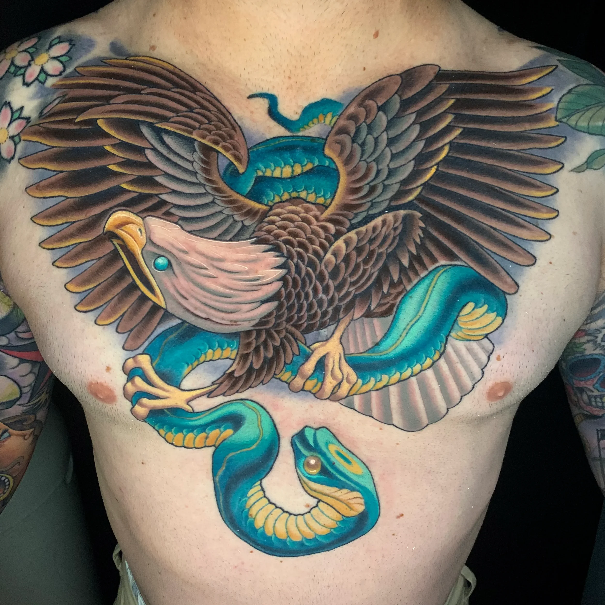 Eagle and Snake Chest Tattoo