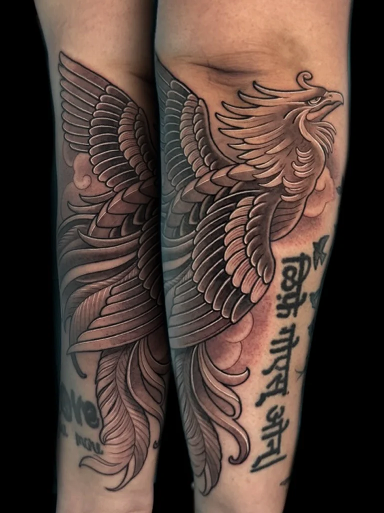 Black and Gray Japanese Phoenix Tattoo