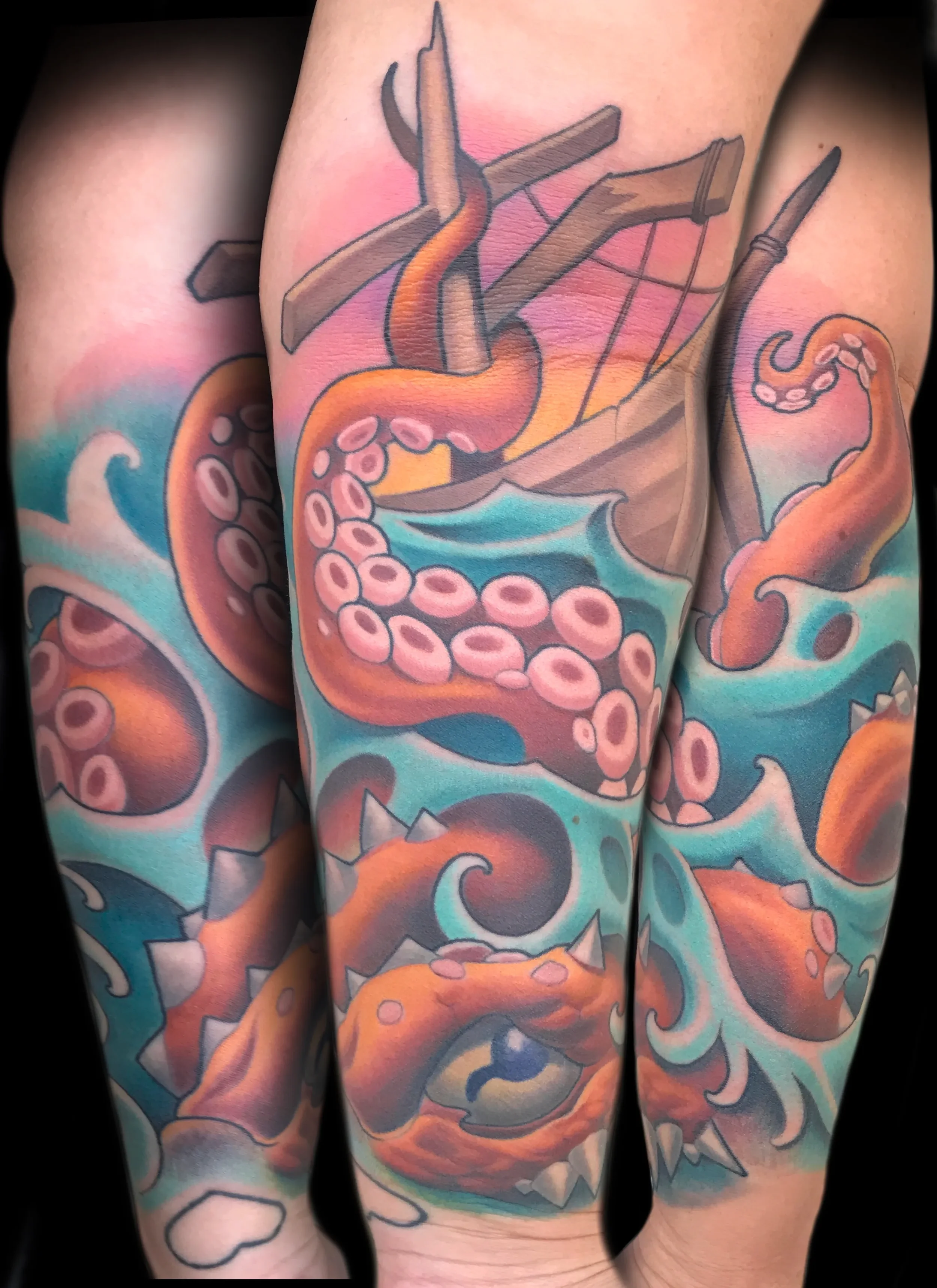 Sea Monster and Shipwreck Tattoo