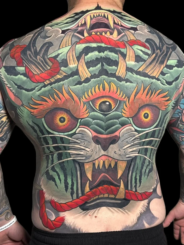 Tiger Cover Up Full Backpiece Tattoo