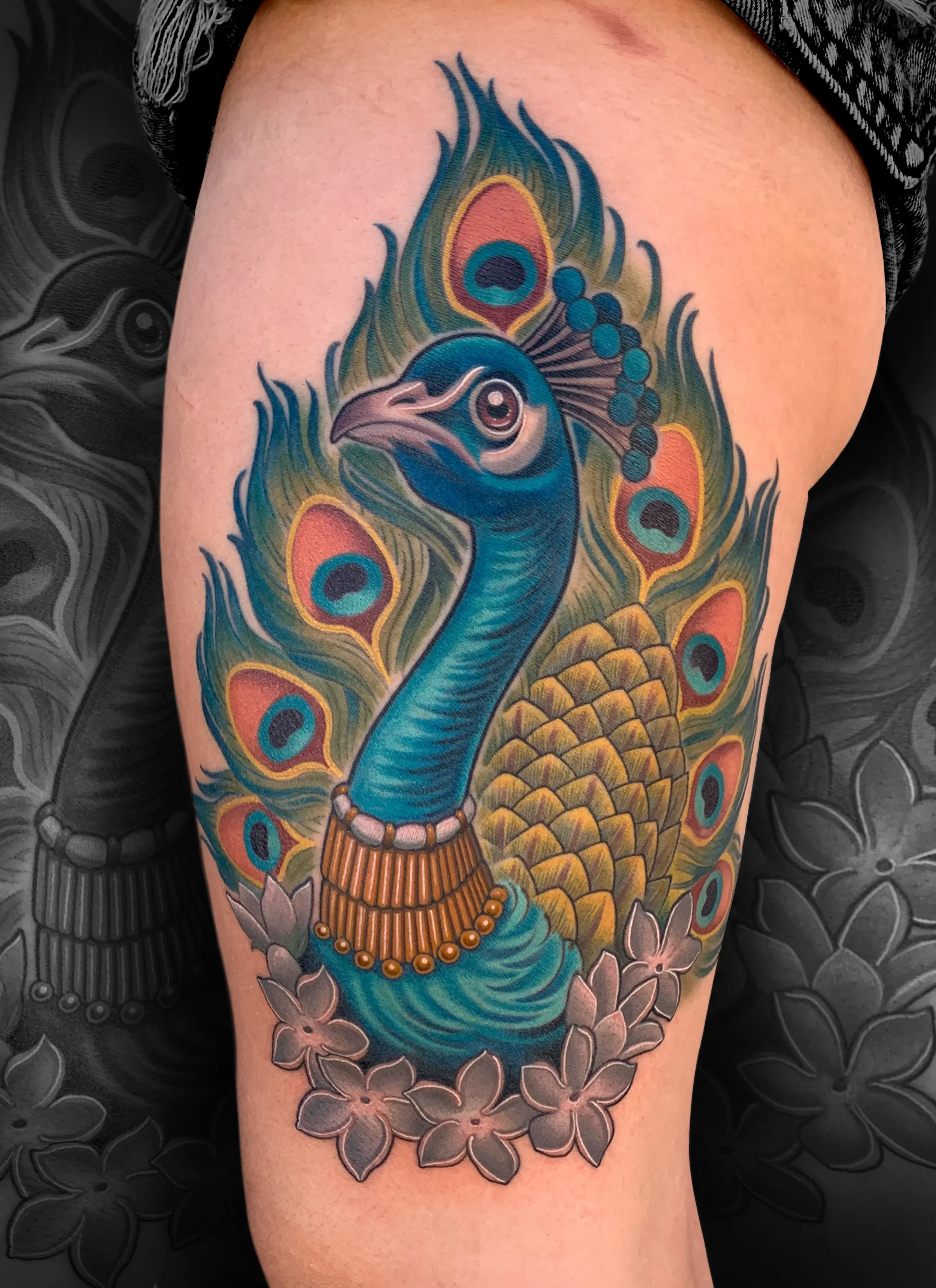 Peacock Thigh Tattoo