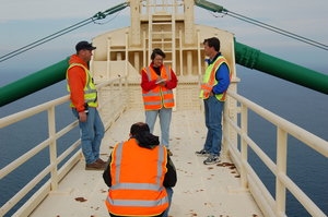 SUSAN ATOP THE MACKINAC BRIDGE.