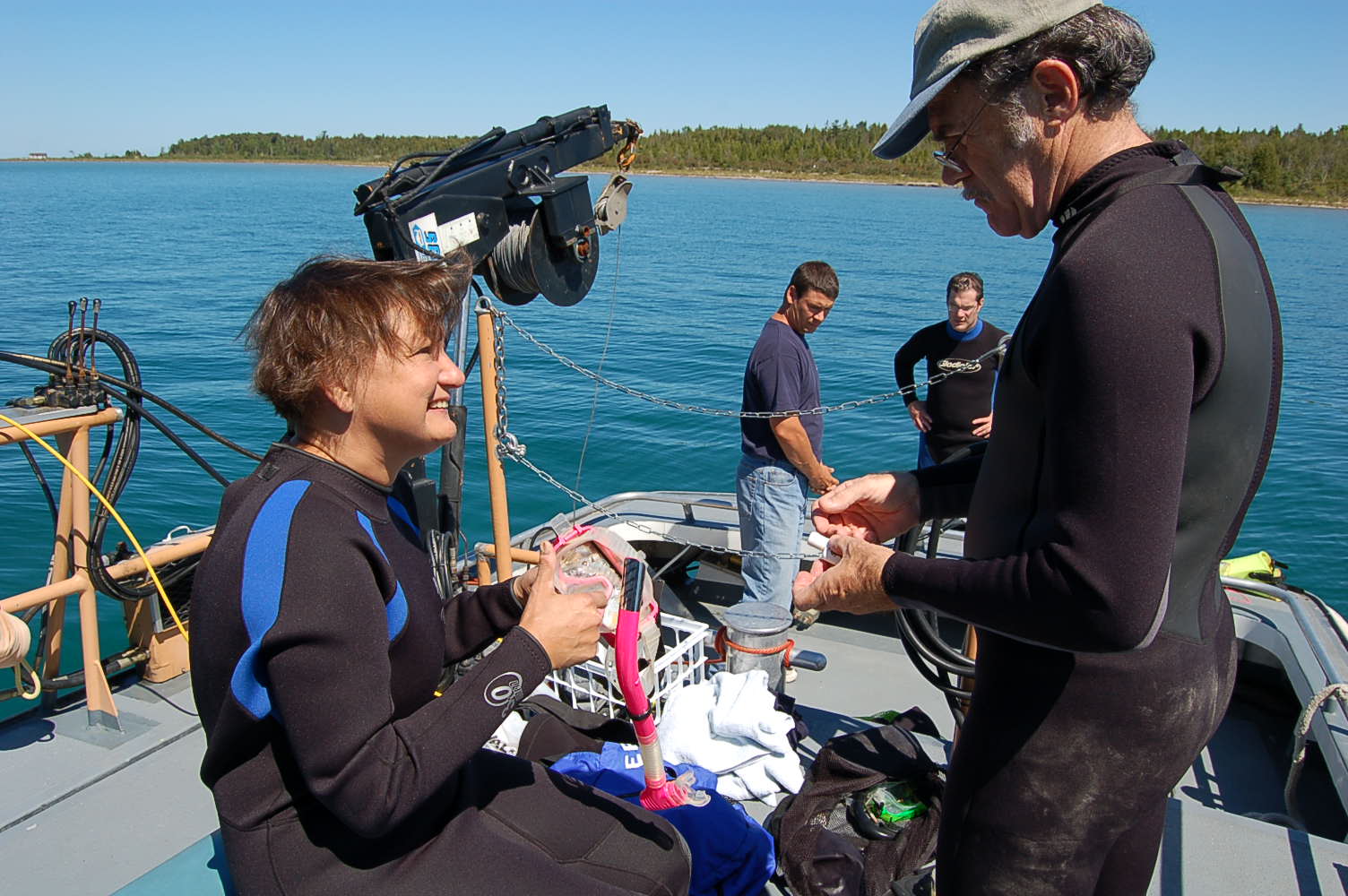 Susan preparing to snorkel over a shipwreck in lake huron.