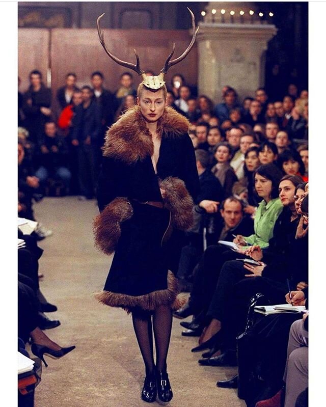#Repost @mcqueen_vault ・・・
@felix_e_forma storms the catwalk at Christchurch Spitalfields wearing @philiptreacy antlers at the legendary @alexandermcqueen AW &lsquo;96 London showing of &ldquo;Dante&rdquo; styling @katy_england hair Barnabe and Adam 