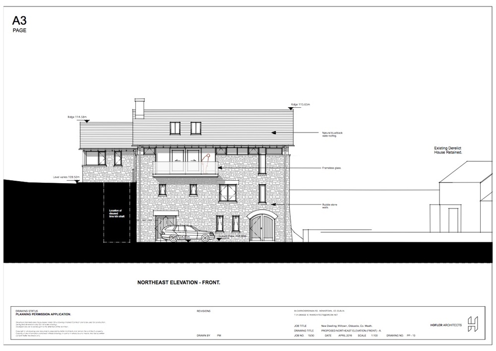 New front elevation on site of existing ruins.