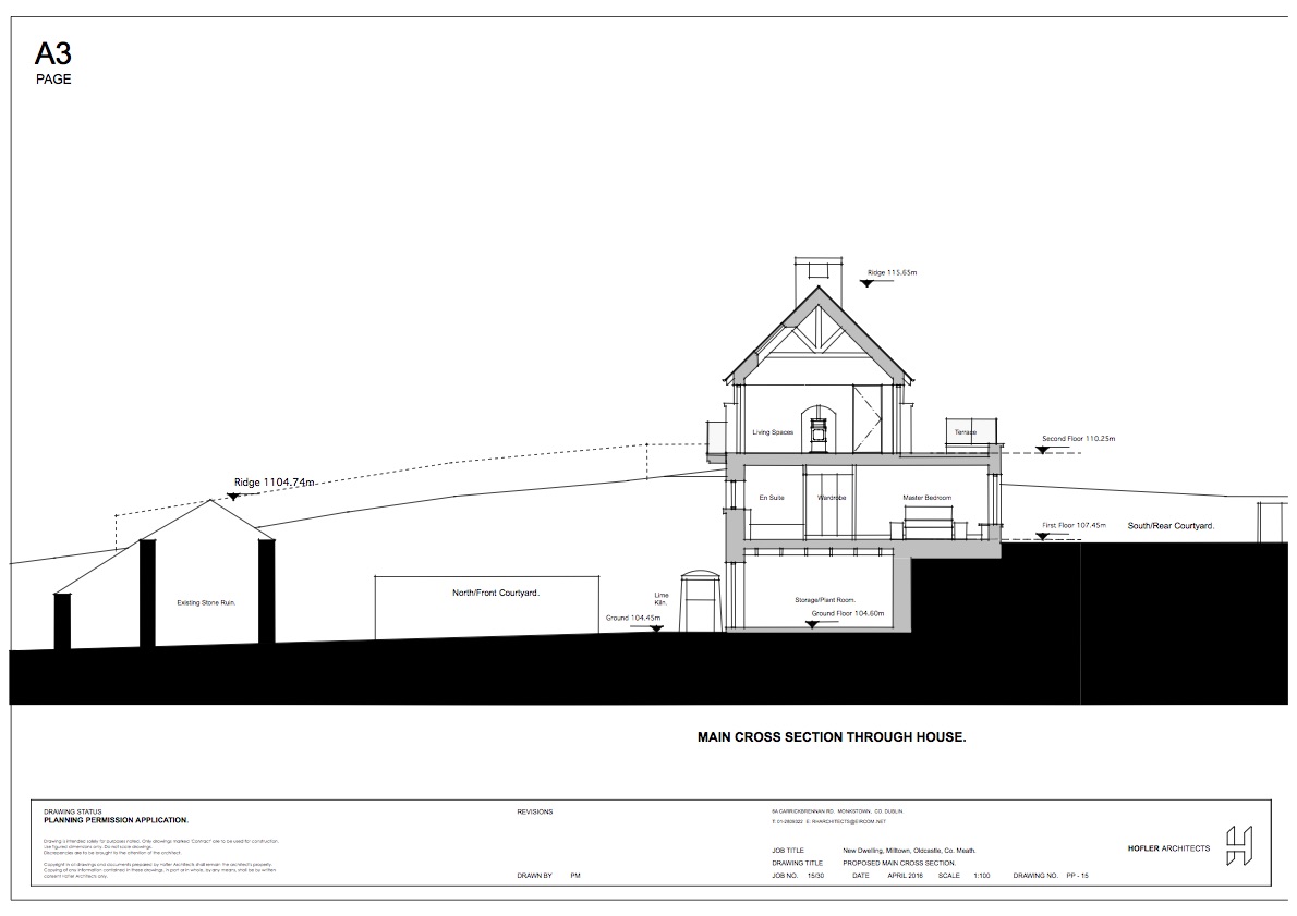 Cross section - Main living spaces on top floor.