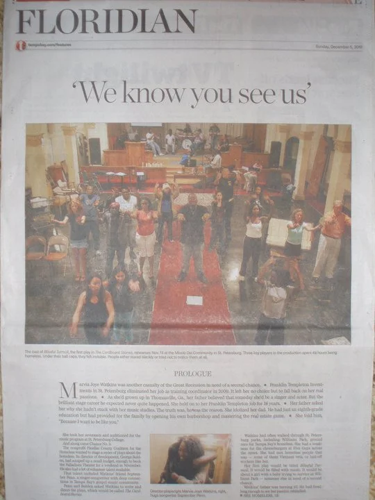 The Cardboard Stories was featured prominently in the Tampa Bay Times' feature section, Floridian as the production came to stage in 2010. The Power of Song Inc. now has the rights to produce the play, written by Marvia Joye Waktins Williams with m…