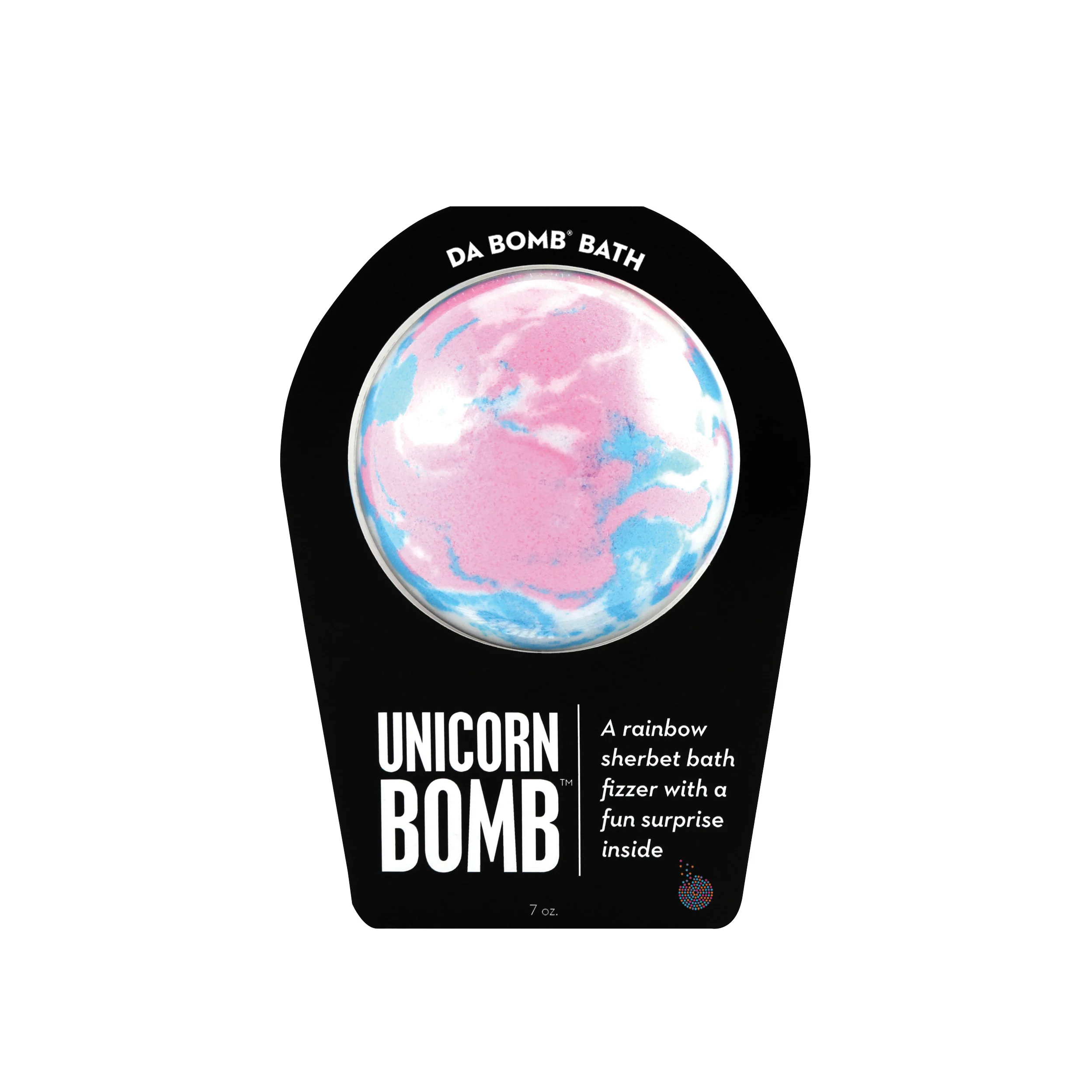 White, pink, and blue Unicorn Bomb with surprise inside, scented as rainbow sherbet