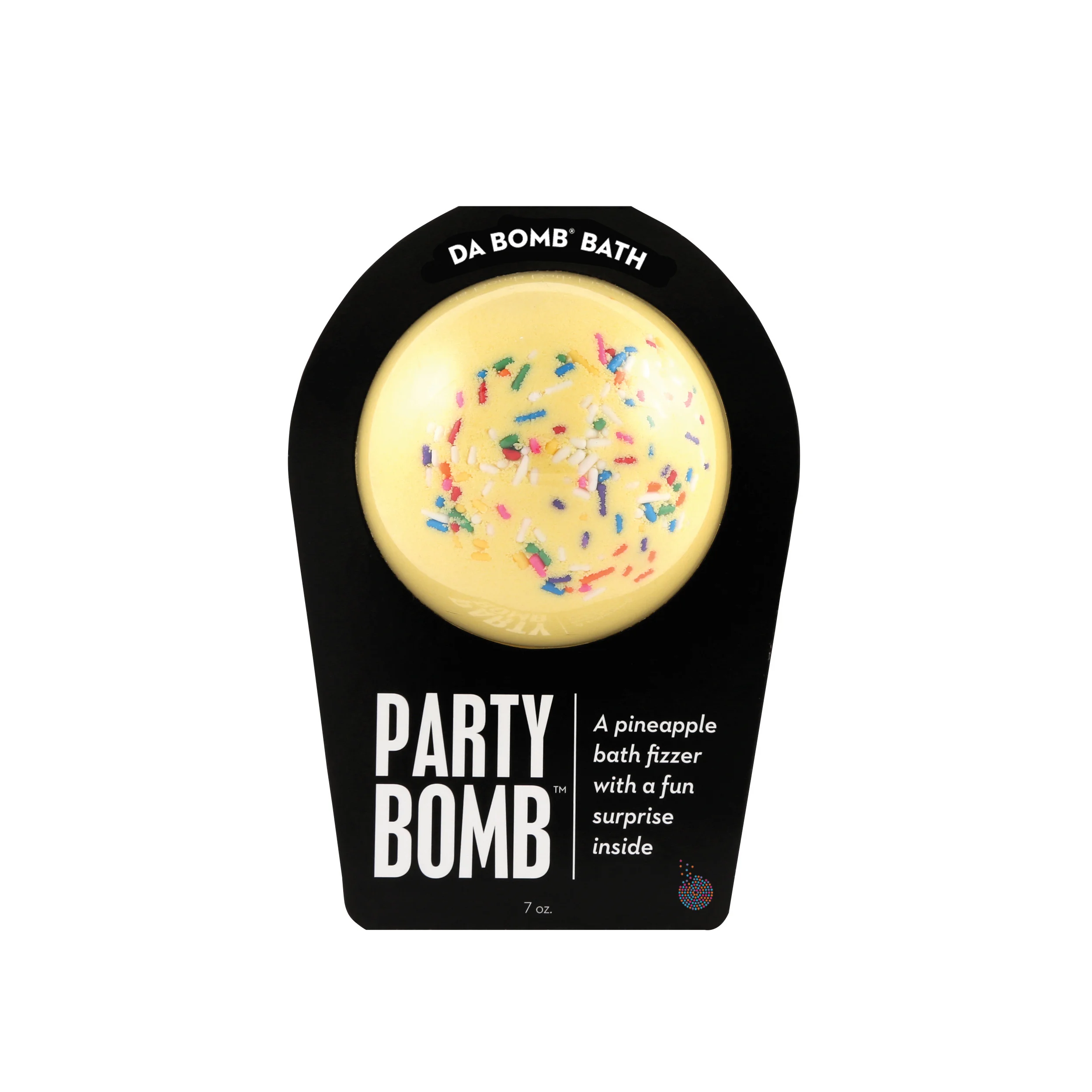 Yellow with multi-color sprinkle Party Bomb with a surprise inside, scented as pineapple