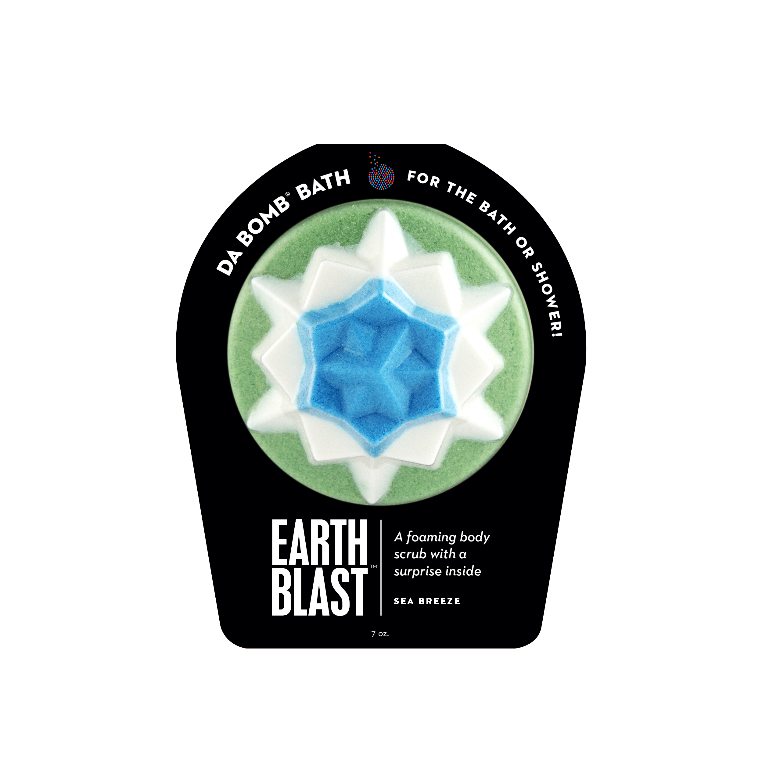 Green, white, and blue Earth Blast with a surprise inside, scented as sea breeze