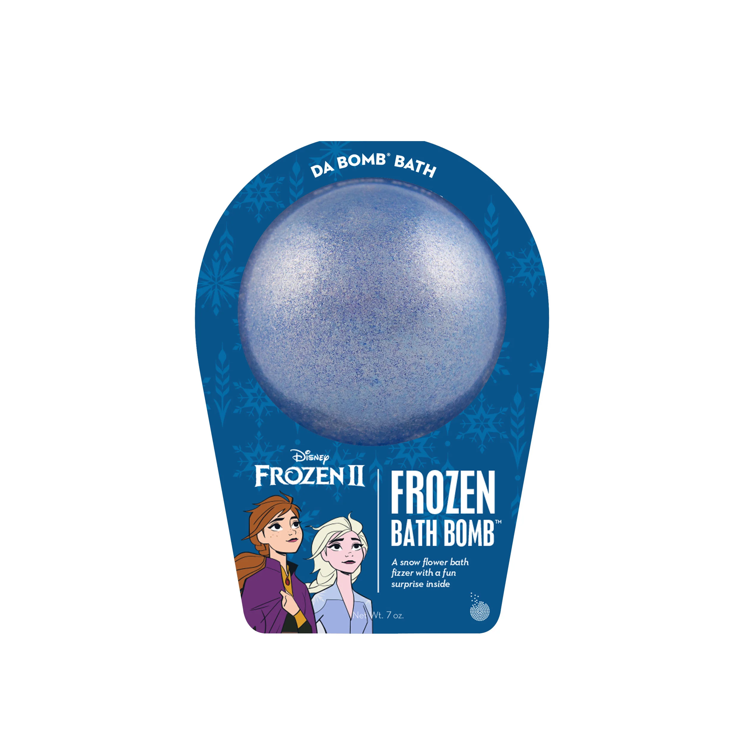 Frozen 2 Frozen bath bomb that is dark blue with mica and scented as snow flower.