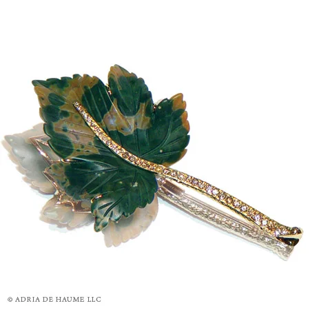Green Jasper Leaf Brooch
