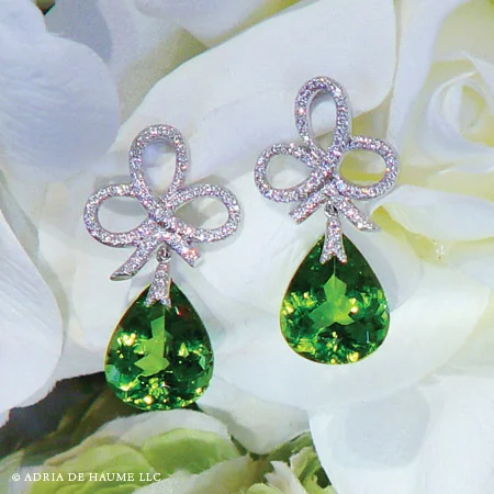 Bow Earrings with Peridot Drops