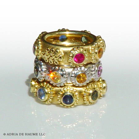 Gold Chakra Rings with Multi-Colored Sapphires
