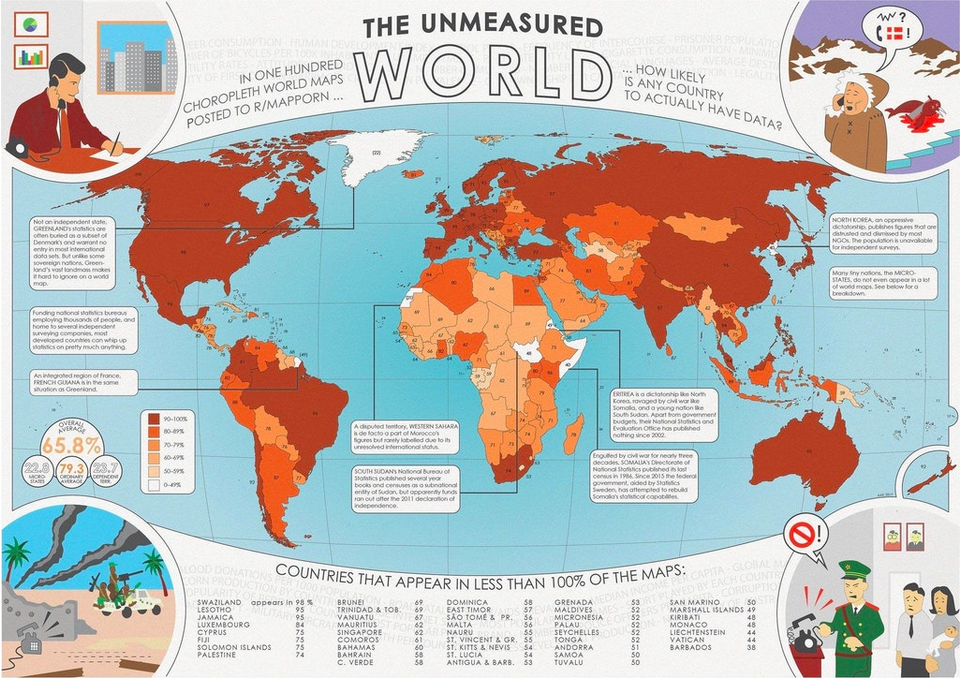 A reddit group put together a map about the data in maps, illustrating where data is missing. Source: @maxcroser and reddit