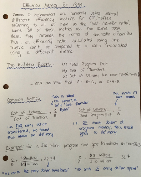 Caitlin Tulloch is frustrated that two different cash efficiency metrics are being used in papers/reports and they mean different things. She drew up this helpful explainer. For my part, I think we should all uniformly adopt the Cost-Transfer Ratio. Souce: Cailtlin Tulloch , used by permission.