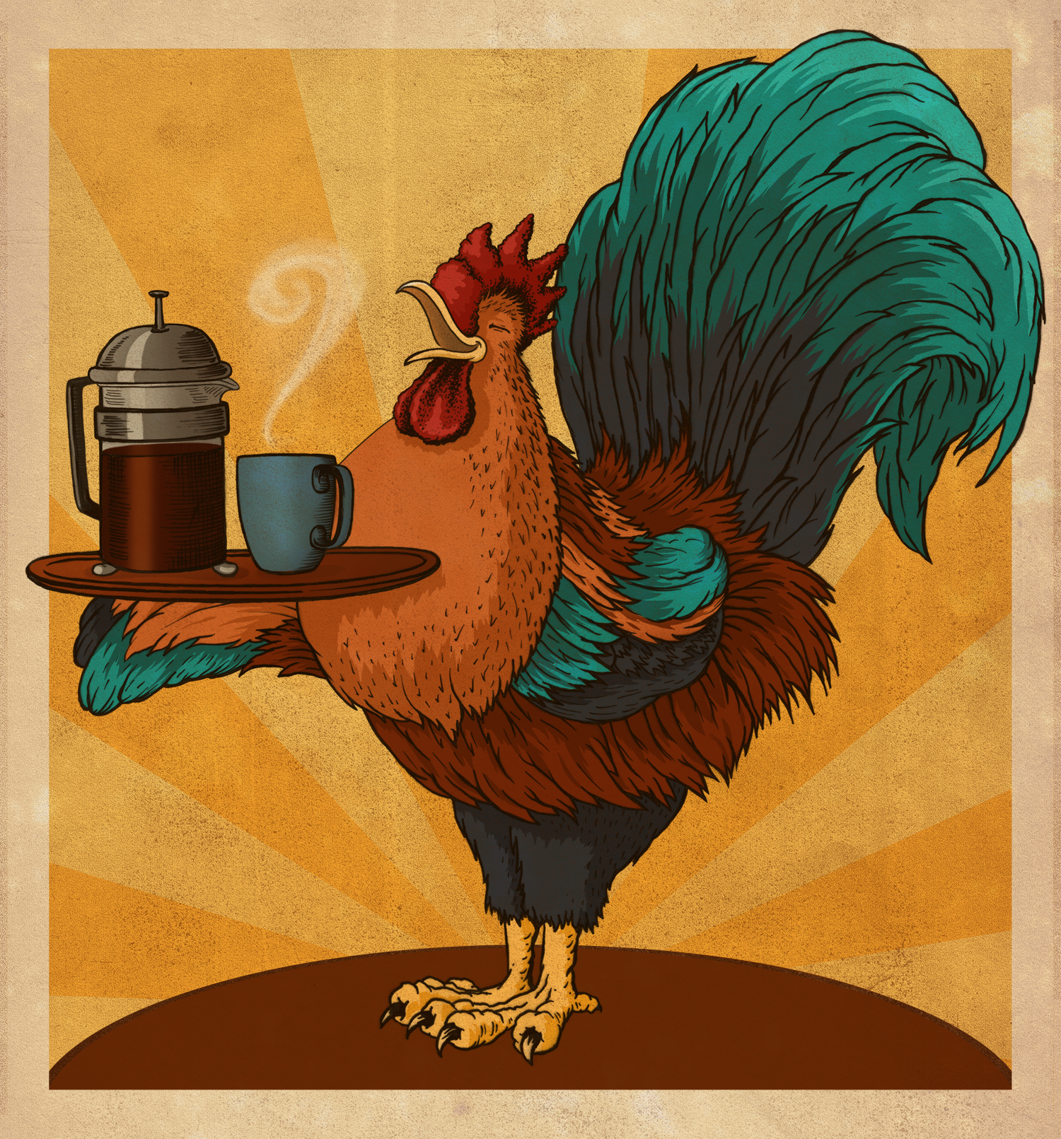 Rooster for Anderson Design Group, Pen & Ink on Vellum, Digital Color