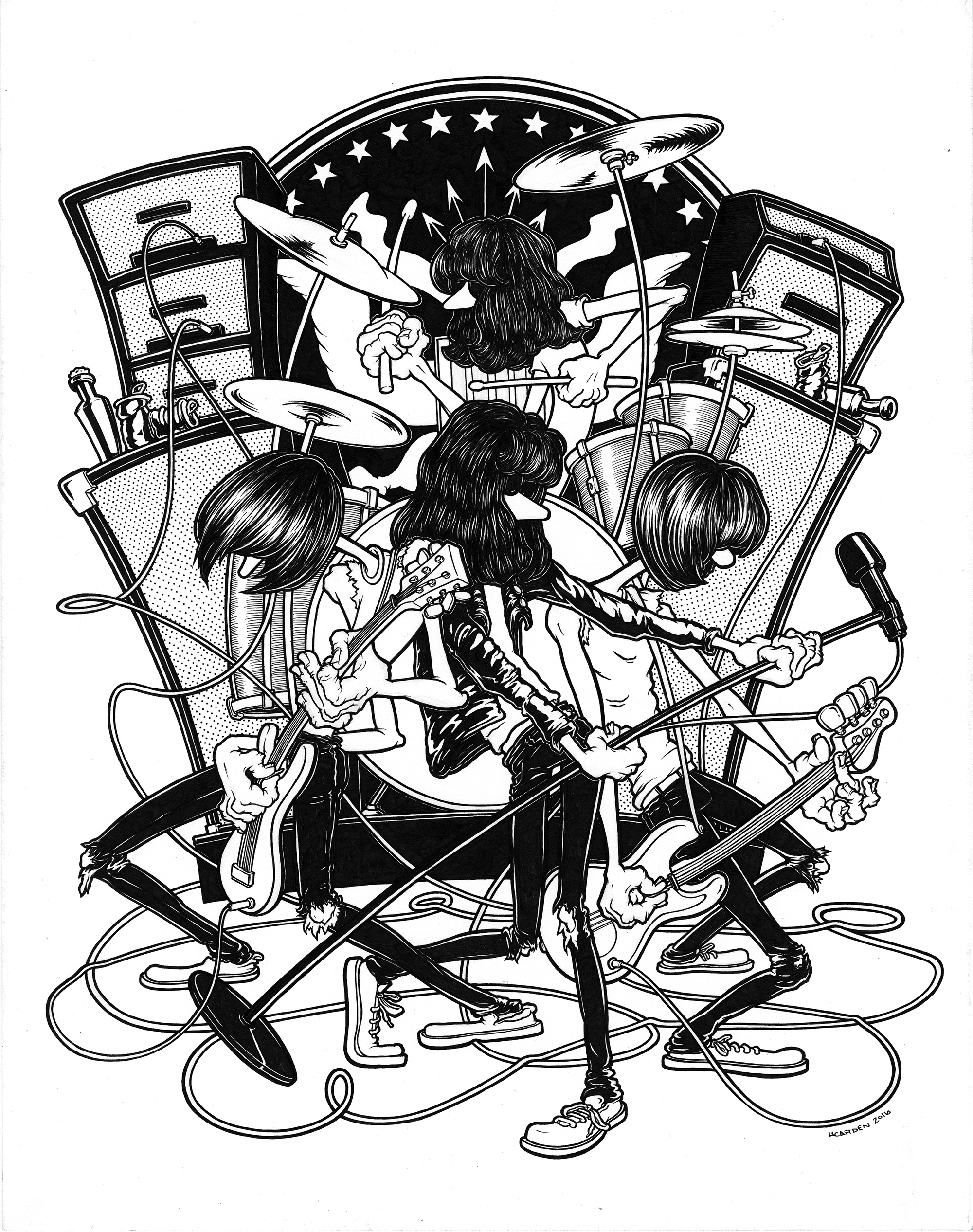 The Ramones, pen & ink on bristol, 11" x 14" (Prints Available)
