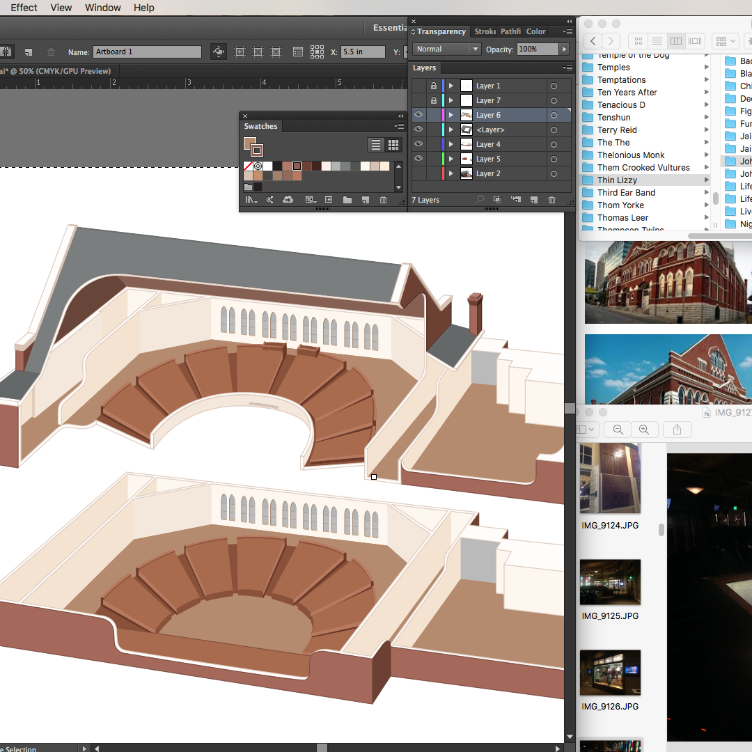Cross-referencing various images of the Ryman, listening to Thin Lizzy.