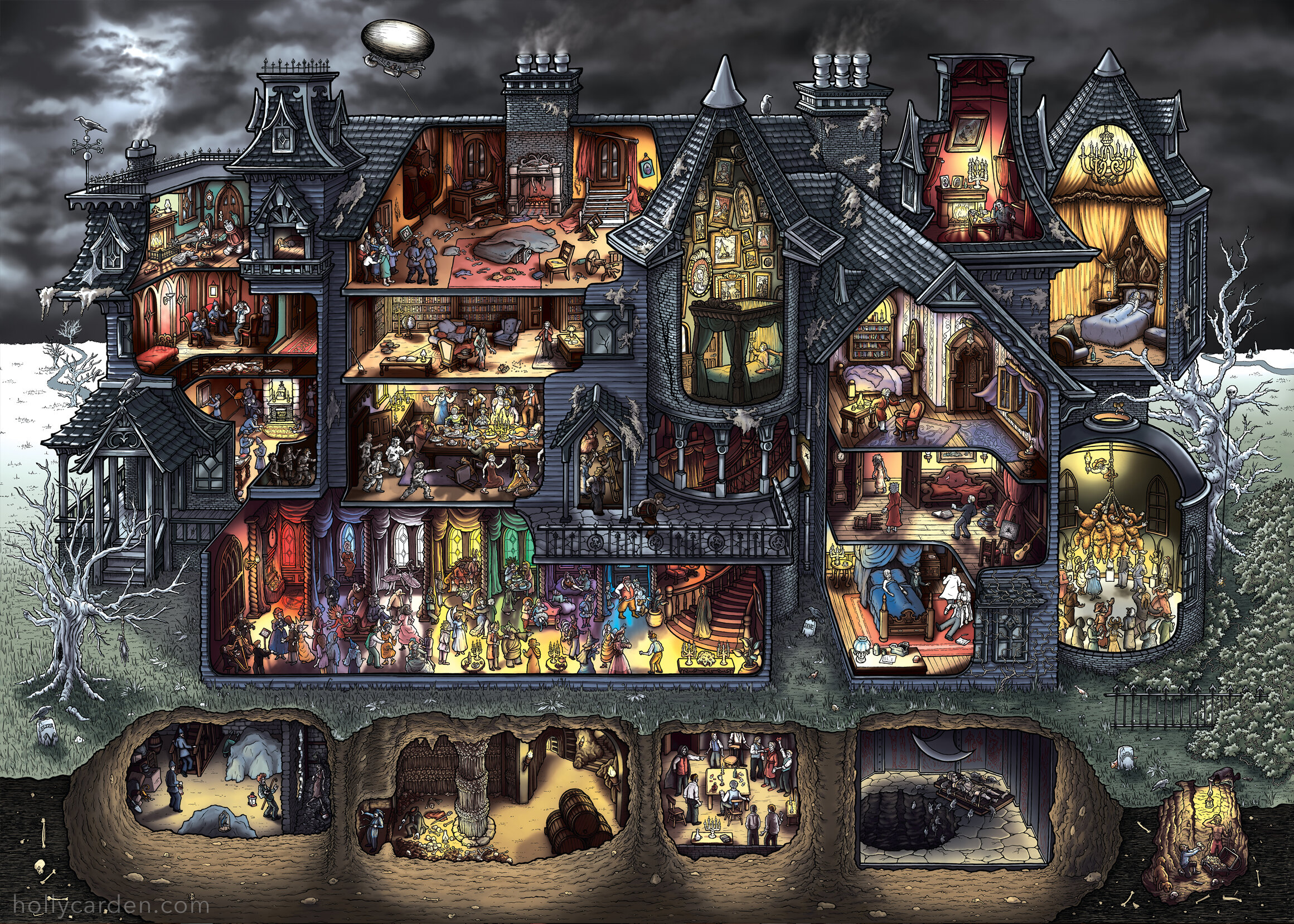 a depicts a 2D illustration of a dungeon, consisting of rooms and