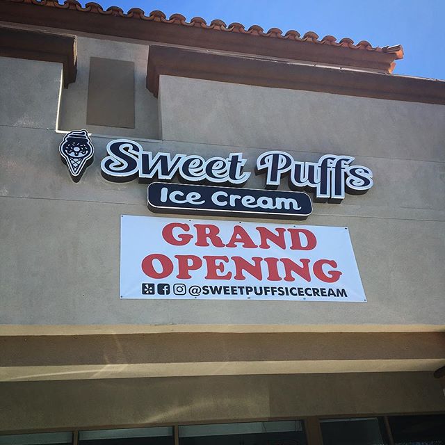 We make #banners too! Congrats again to @sweetpuffsicecream on their #grandopening! All signs are designed, produced and installed by @calsigns 🎉🍩🍦#signs #business #banner #sacramento #elkgrove #calsigns