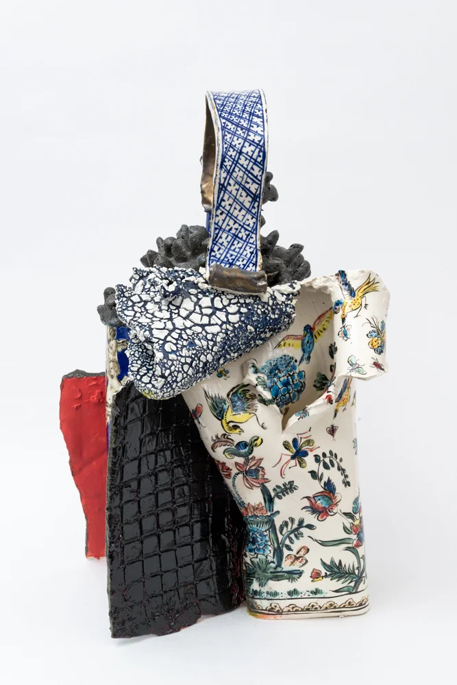 Francesca DiMattio, Putti Vase , 2013, Underglaze, gold luster, and enamels on porcelain, 23 x 12 1/4 x 12 1/2 inches, Courtesy the artist and Salon 94, NY.