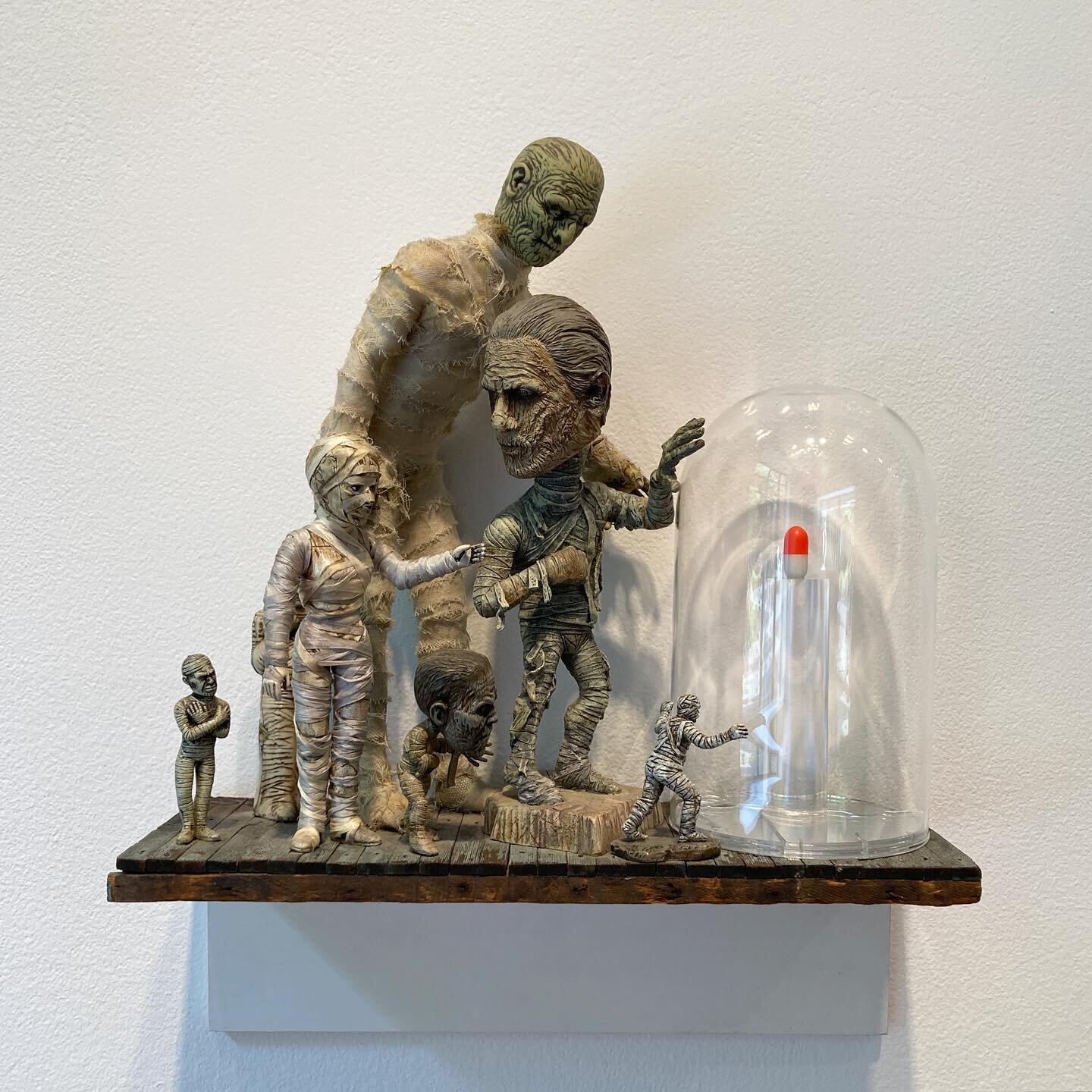 Last day: Danny McDonald, formerly of Art Club 2000, playing with his action figures @80wse.

Works shown: &quot;Restricted Access to Medical Care (The Mummies),&quot; 2007; &quot;Last Looks,&quot; 2022; &quot;Goodbye (The Wolfman and Frankenstein),&