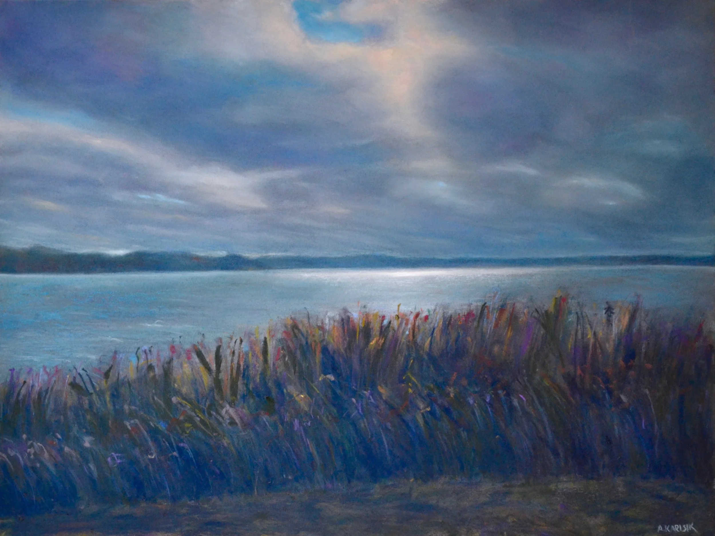 "Nocturne, Dixon Entrace (Old Masset), Haida Gwaii", pastel on board, 18" x 24" Sold