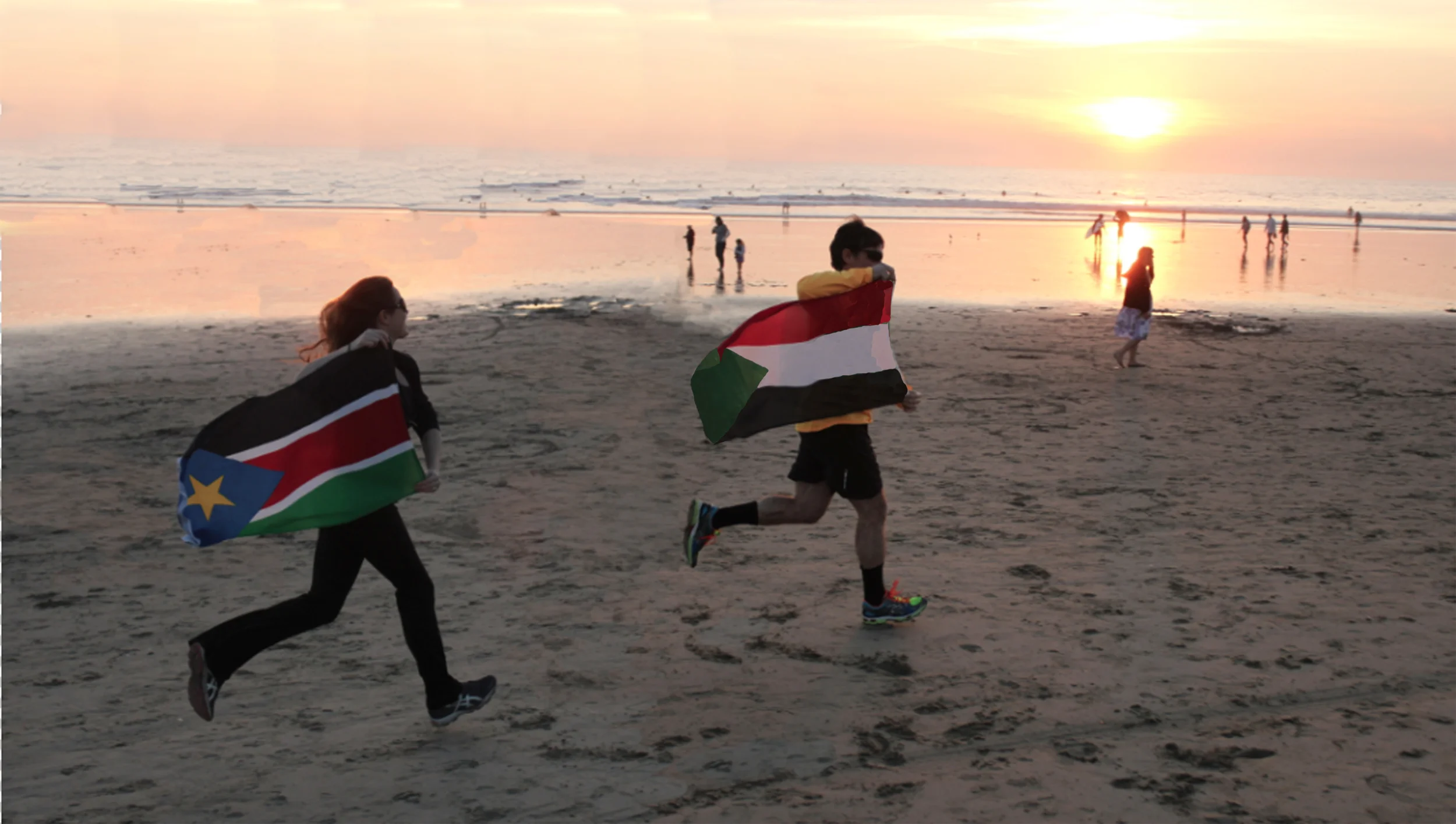 We read "Running for My Life: One Lost Boy's Journey from the Killing Fields of Sudan to the Olympic games" and run with the flags of Sudan and South Sudan (Jan 1).