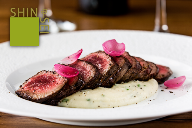  Shinsei Restaurant | Citrus Marinated Beef Tenderloin, poached red onion and creamy scallion whipped potatoes
