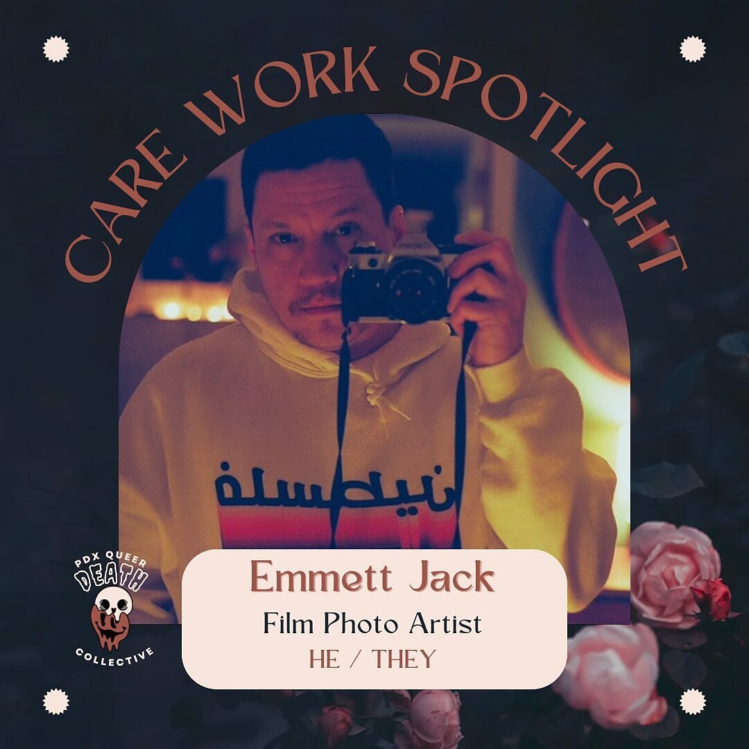 #repost @queerdeathcollective.pdx 

✨ Community Care Work Spotlight! ✨

we are sooo excited to introduce you to emmett jack!

swipe through to learn more about emmett and how he connects his passion to his own grief.

#transmasc #trans #queer #lgbt #