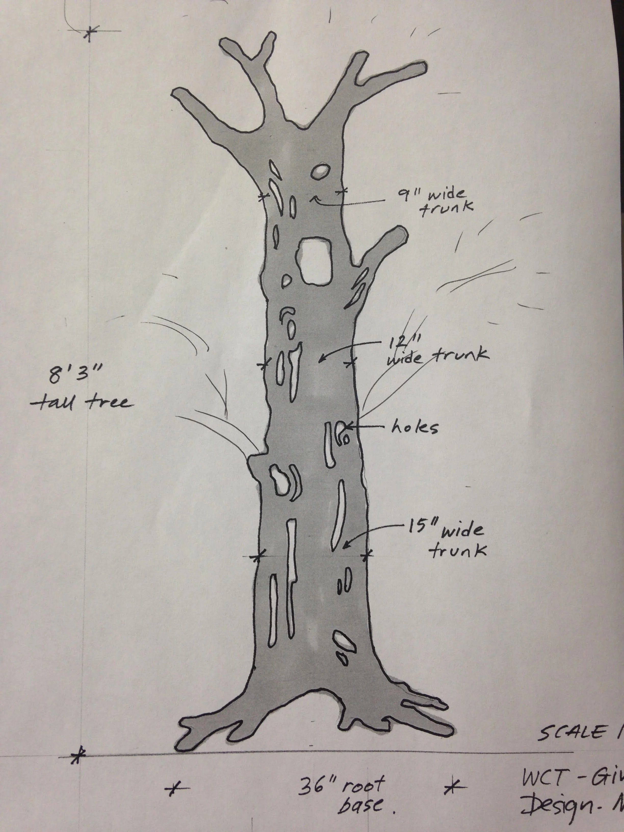 Schematic of our Giving Tree Trunk by artist and WCT collaborator Melissa Koch.