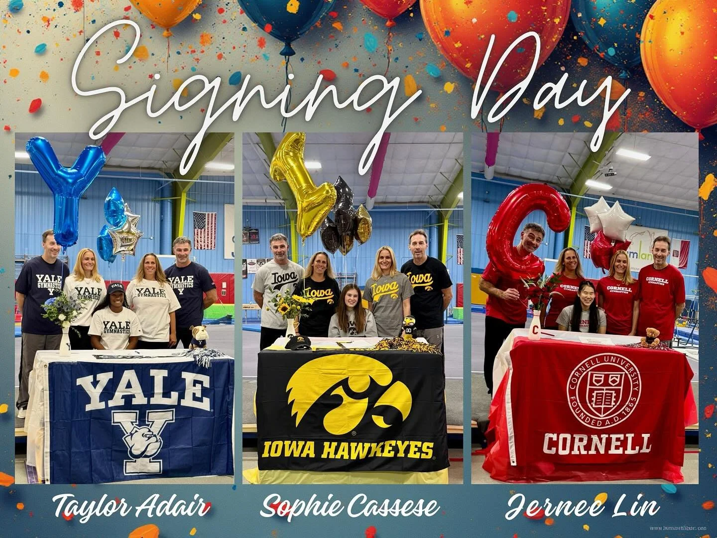 Yesterday was a truly special day at Gymland as we celebrated three incredible young women signing their National Letters of Intent! 🎉
Congratulations to:
Sophie Cassese &ndash; University of Iowa
Jernee Lin &ndash; Cornell University
Taylor Adair &