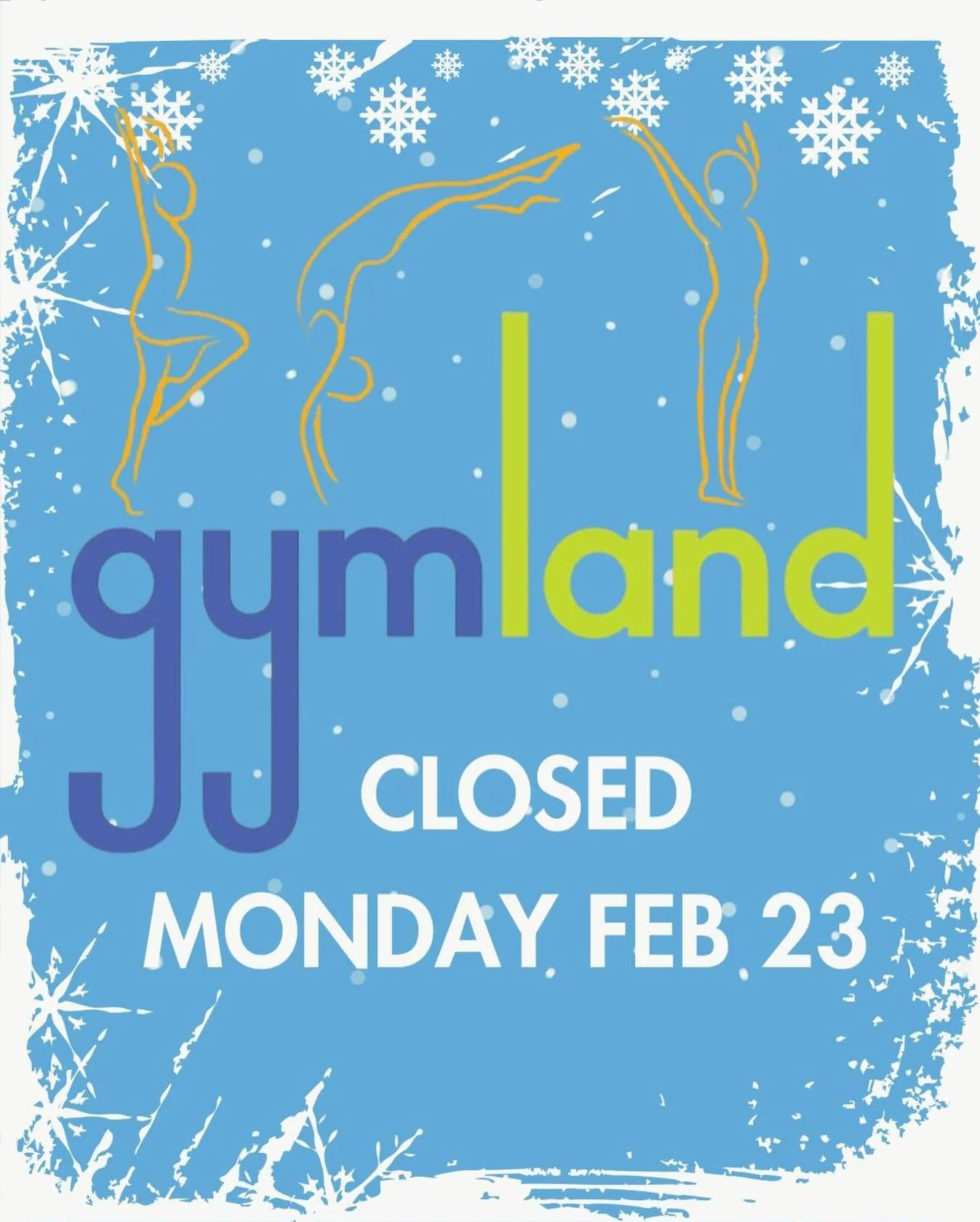 Gymland school of gymnastics will be closed today, Monday, February 23 due to weather conditions. ☃️