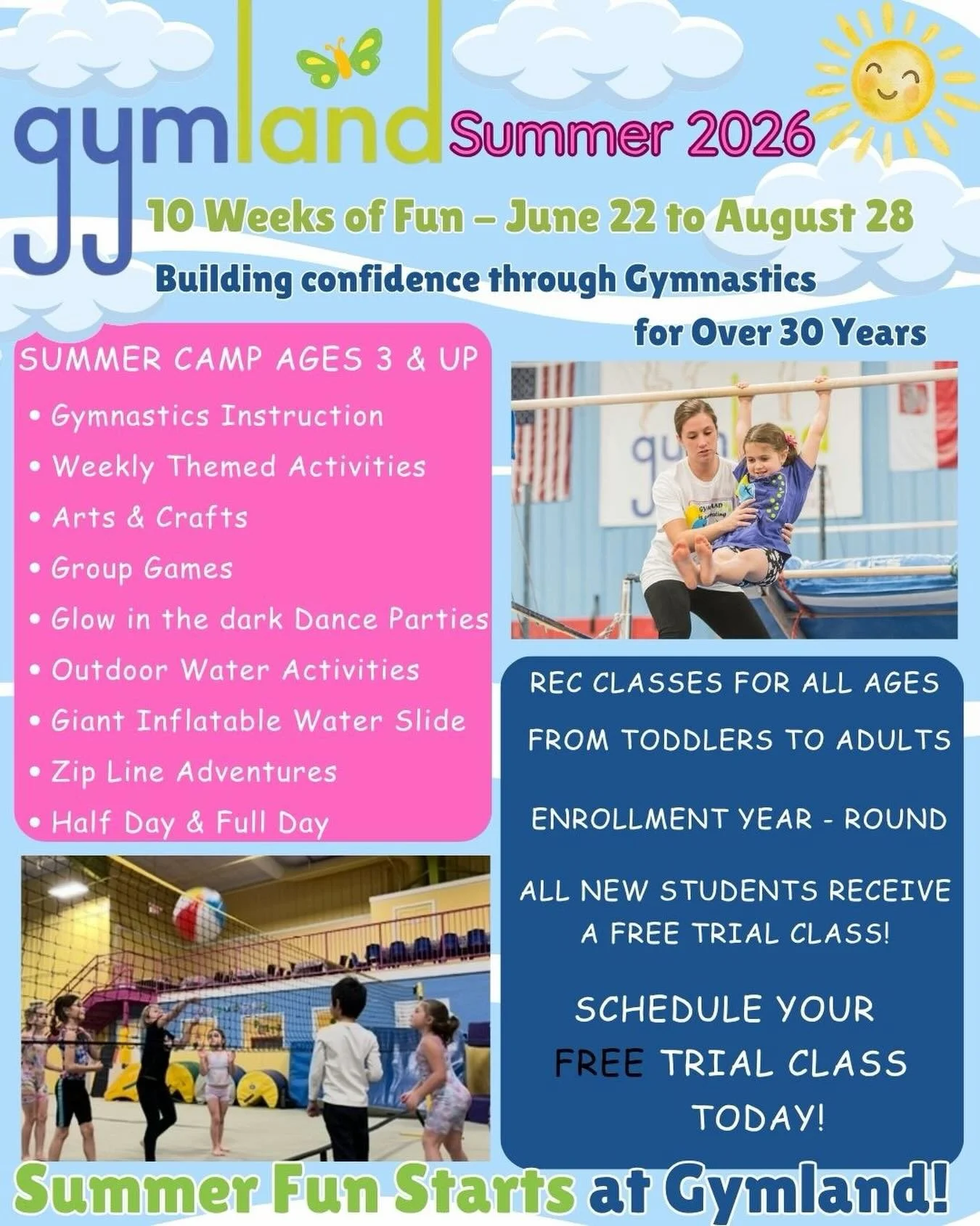 ☀️ The Countdown Is On! ☀️Just 3️⃣ weeks until summer fun kicks off at Gymland! 
Spots are filling fast&mdash;reserve your child&rsquo;s spot today!

👉 Summer Camp Registration:
https://portal.iclasspro.com/gymland/camps/1?sortBy=time

👉 Summer Cla