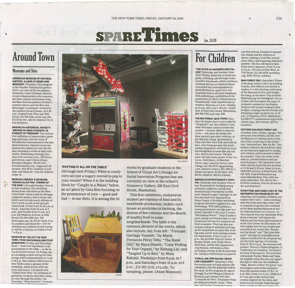 The New York Times featured Design for Social Innovation's art exhibition, Putting it All on the Table, as a must-see show.