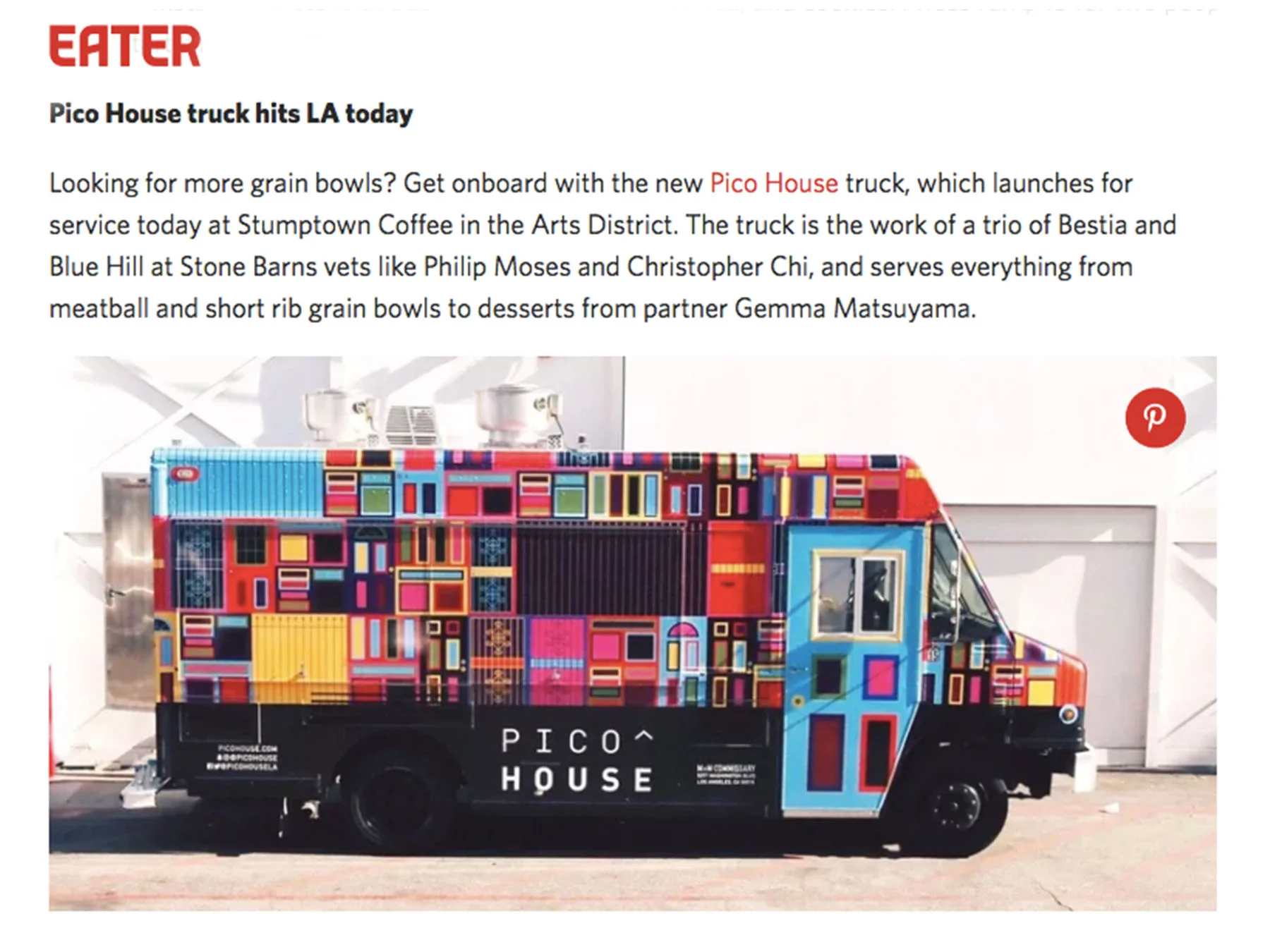 EATER LA: Pico House Truck Hits LA Today