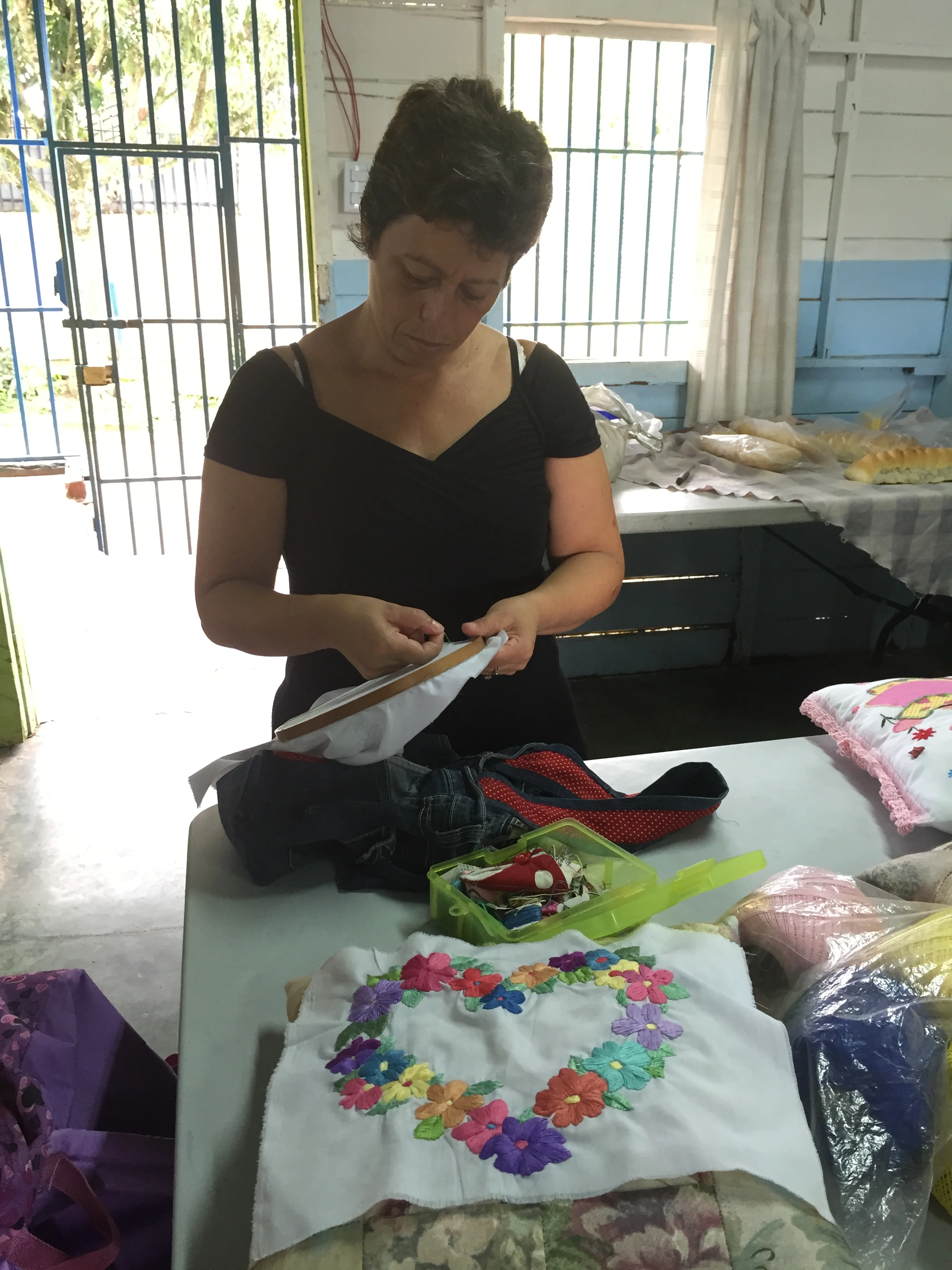 Embroidery of a piece of cloth for the pillow