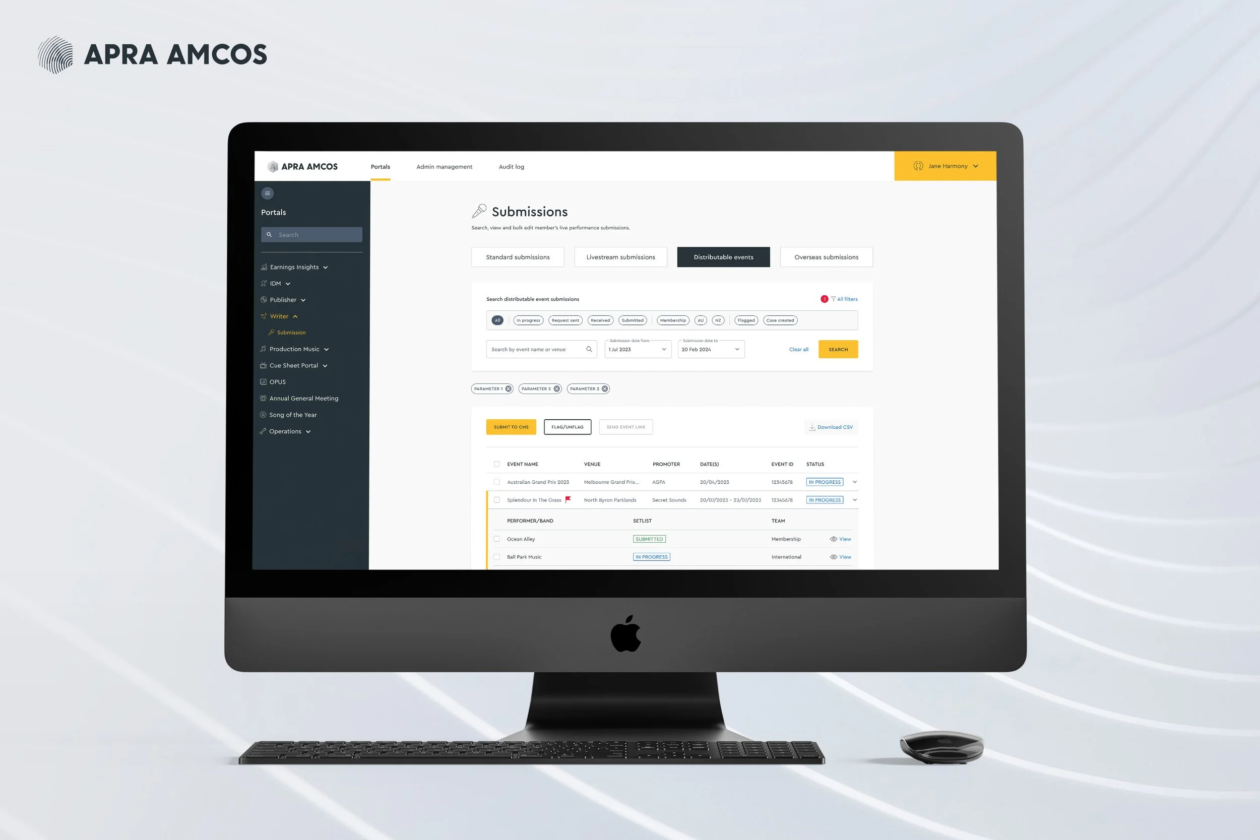 Apra Amcos Admin Portal