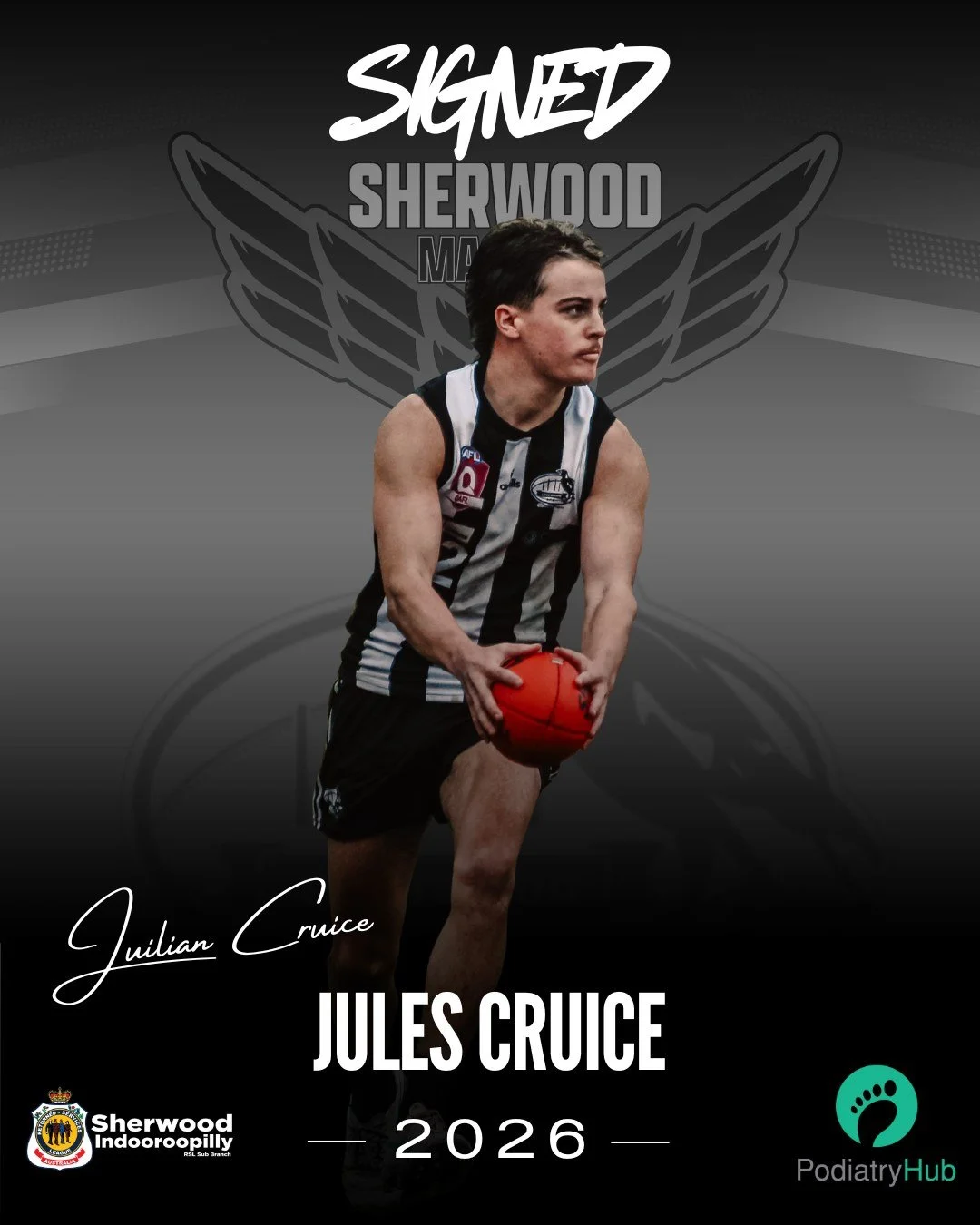 JULES CRUICE SIGNS ON 📝✅

The youngest of the Cruice triumvirate, the versatile Jules Cruice is ready to go for 2026. 

Aged just 19, he has already accumulated 20+ senior games across 3 seasons and found his home late in 2025 across half back.  Als