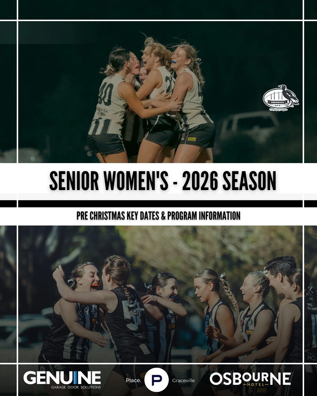 SENIOR WOMENS FOOTBALL - 2026 SEASON 📆

Our Senior Women&rsquo;s program is ready to launch into an exciting 2026 season TOMORROW Wed 12 Nov!

Pre-Christmas Key Dates - all 6pm arrival times:

&bull; Wednesday 12th Nov &ndash; information night and 