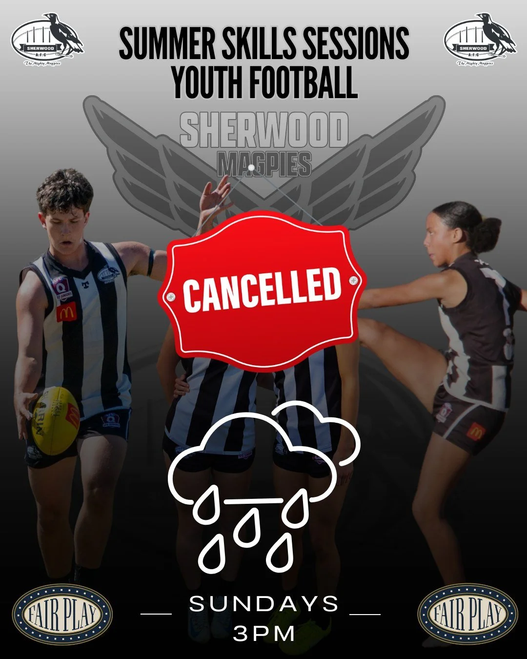 SUMMER SKILLS - CANCELLED 🚫🌧️

Sadly due to ongoing rain and impending storm, summer skills is cancelled today!

Clubhouse bar &amp; kitchen still open for a cracking Sunday Session!

#GoPies ⚫⚪⚫