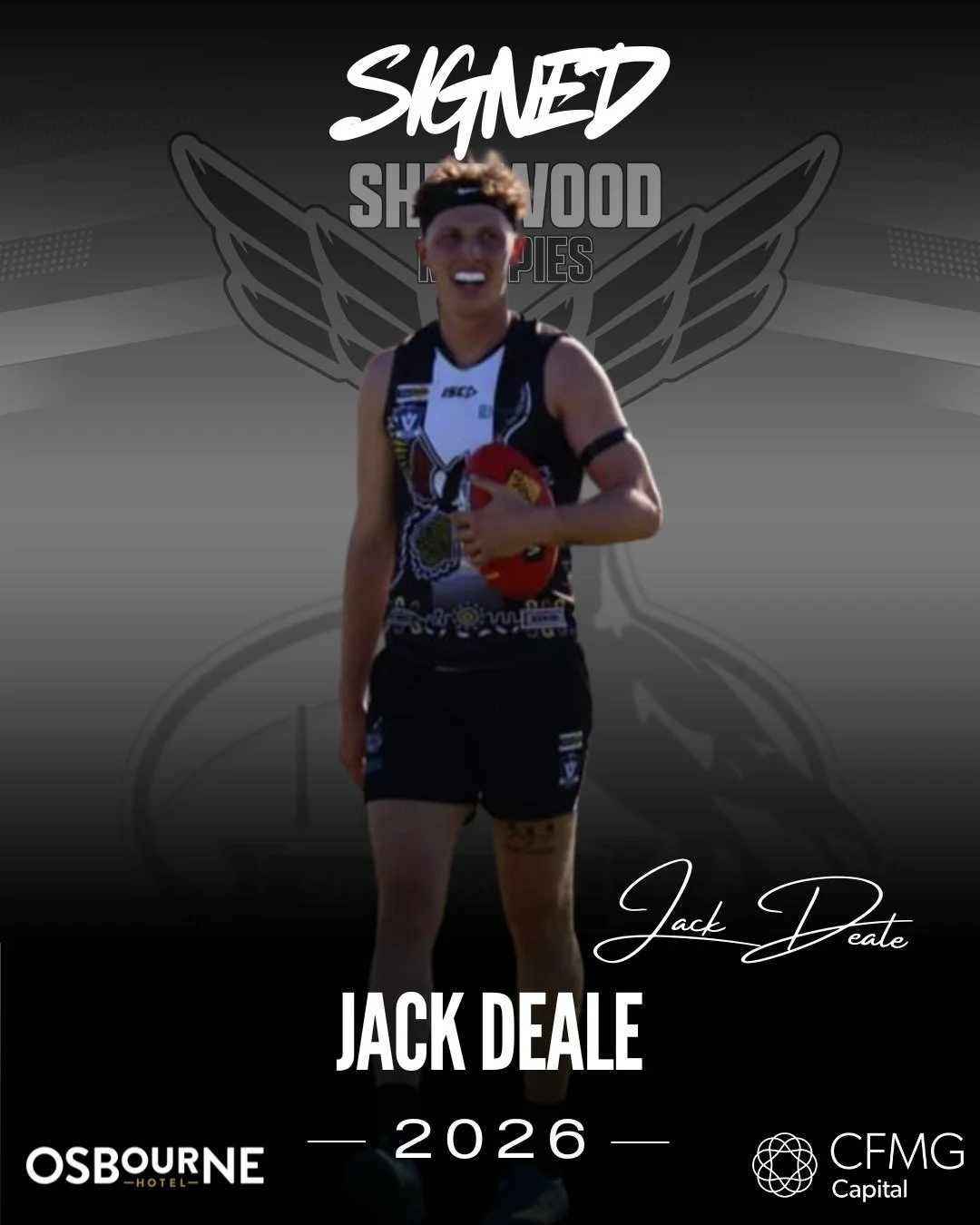 DONE DEAL - JACK SIGNS ON FOR 2026 ✅📝

Sherwood are delighted to welcome 23 year old key forward Jack Deale to the Magpies for 2026.  Standing at 193cm, Jack has long balanced a blossoming basketball career with his love of footy, but after injury r